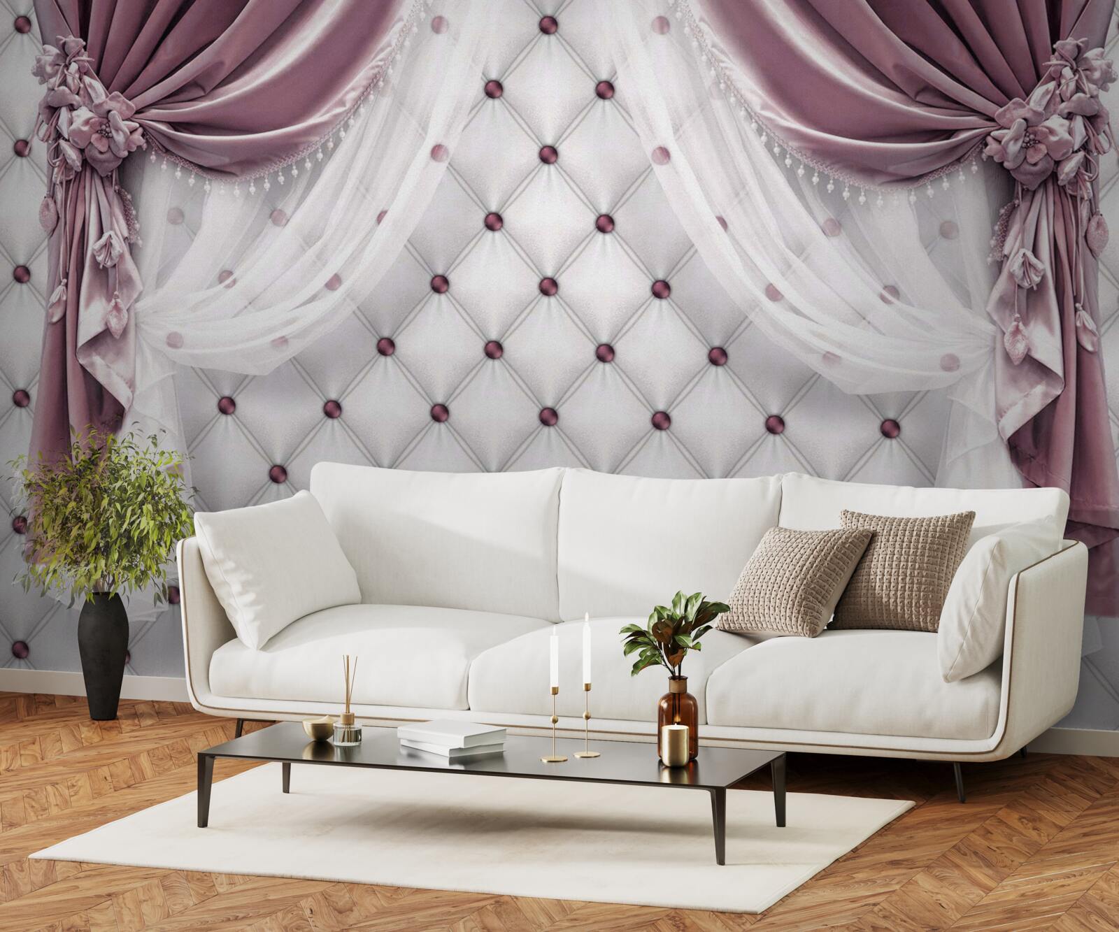 Fotobehang elegante kroonlijsten en parelwitte tinten