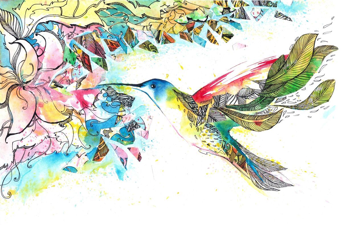 Fotobehang kolibries voeden zich met nectar uit bloemen