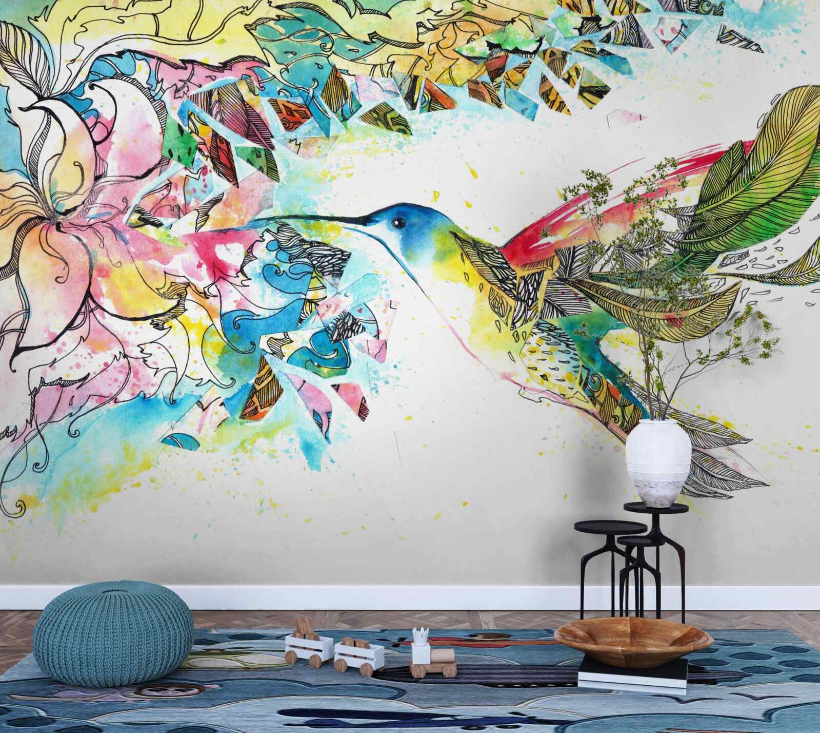 Fotobehang kolibries voeden zich met nectar uit bloemen