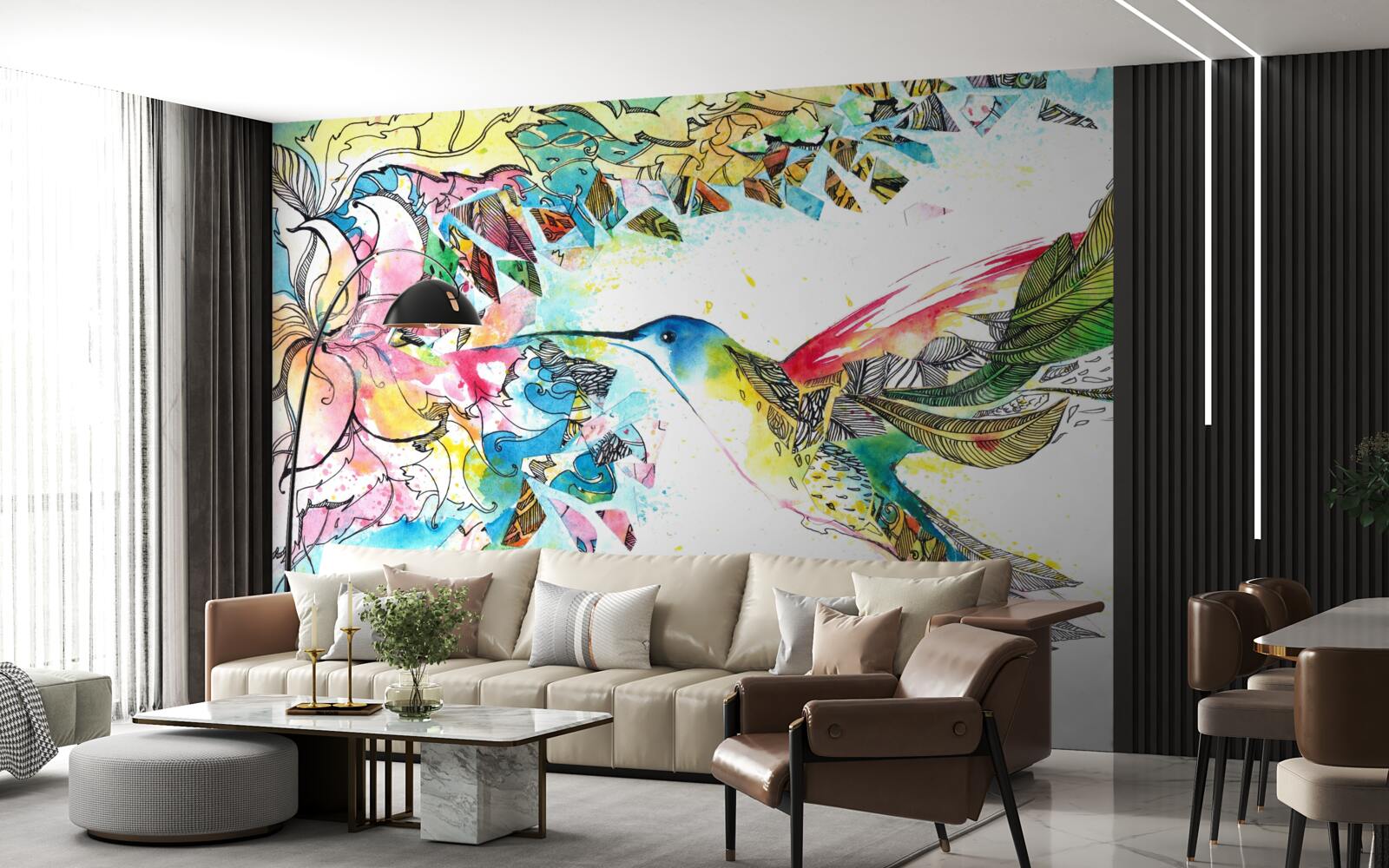 Fotobehang kolibries voeden zich met nectar uit bloemen