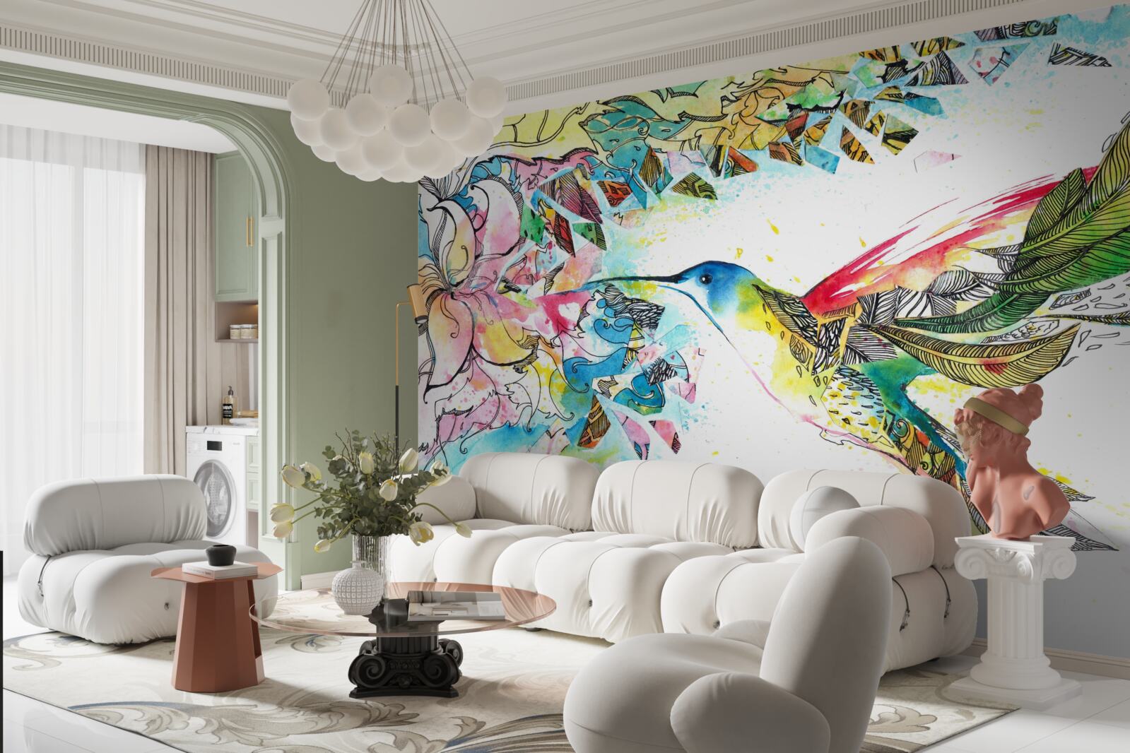 Fotobehang kolibries voeden zich met nectar uit bloemen