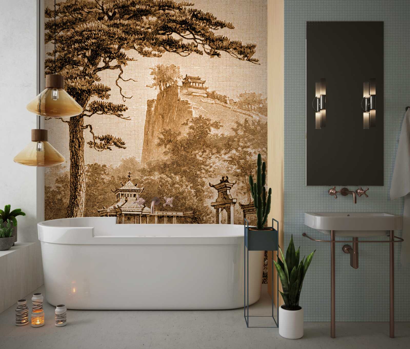 Fotobehang weelderige Chinese tuin