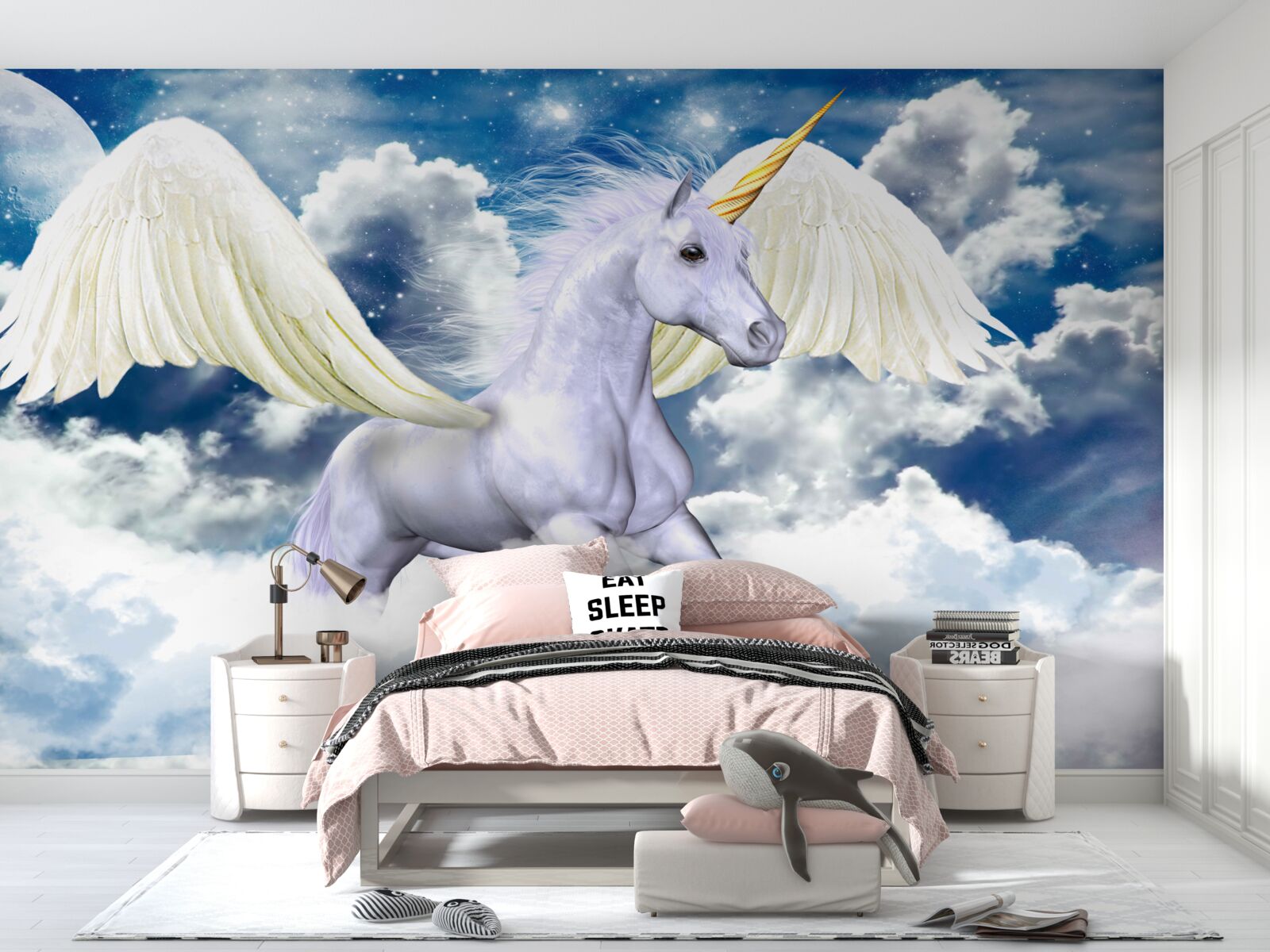 Fotobehang pegasus glijdend tussen de wolken