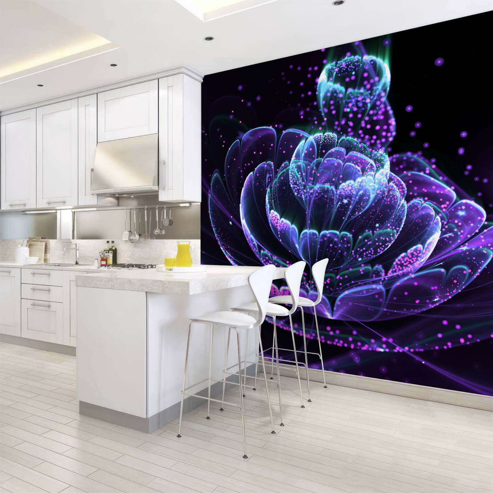 Fotobehang abstracte blauwe bloem op zwarte achtergrond