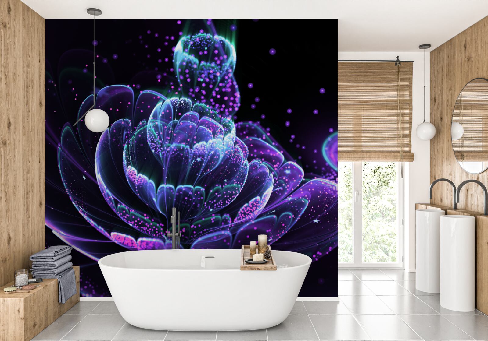 Fotobehang abstracte blauwe bloem op zwarte achtergrond