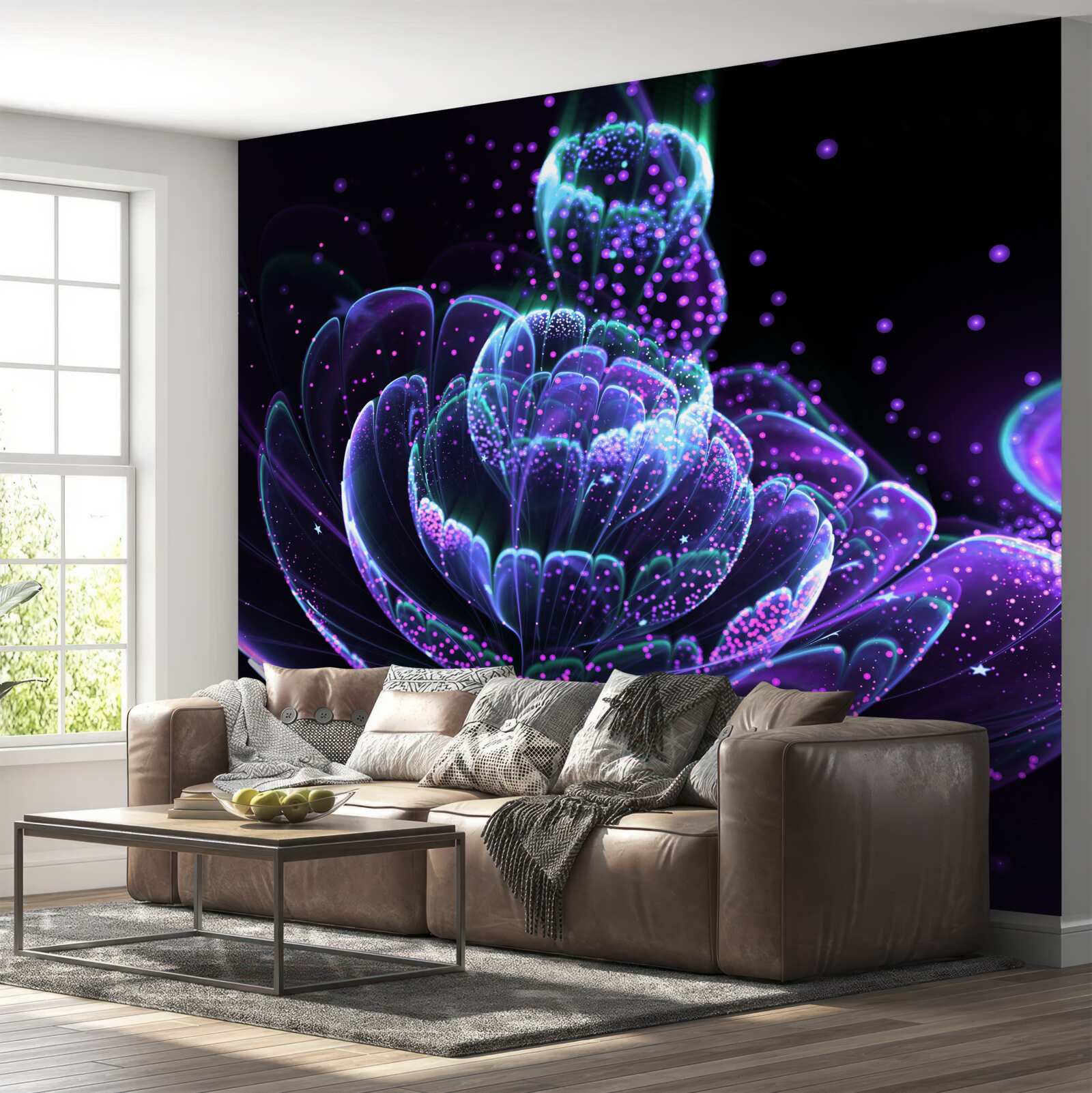 Fotobehang abstracte blauwe bloem op zwarte achtergrond