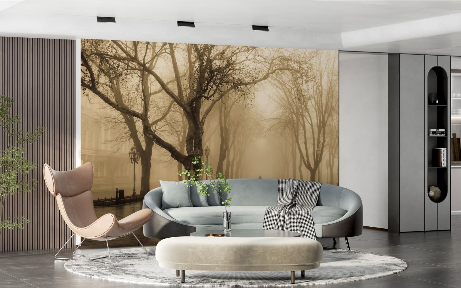 Fotobehang de laan is gevuld met regen en mist