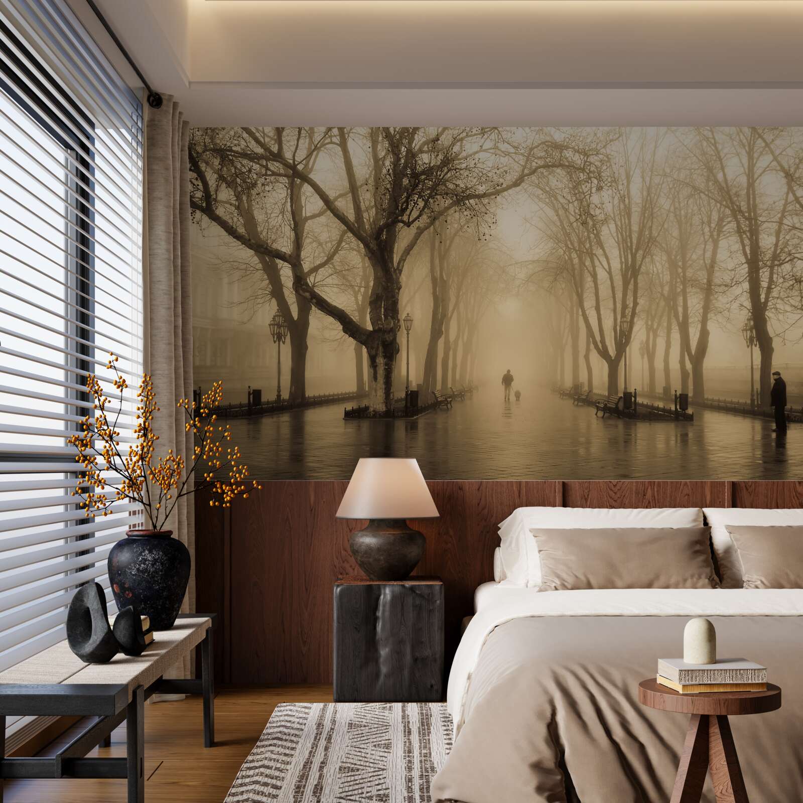 Fotobehang de laan is gevuld met regen en mist