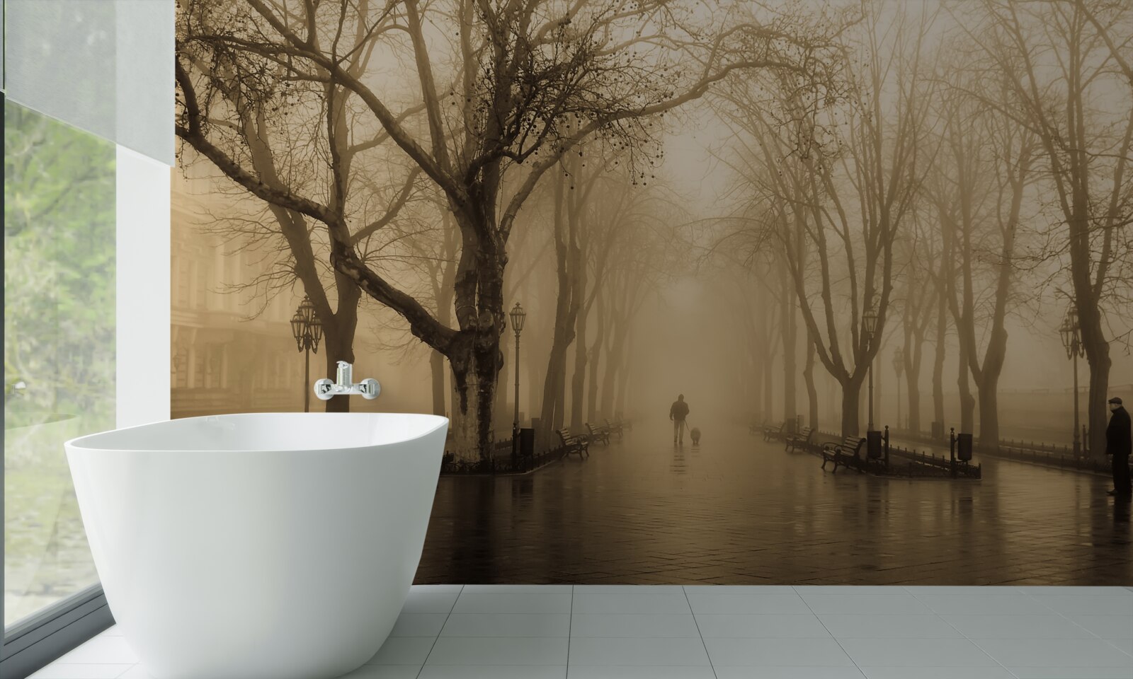 Fotobehang de laan is gevuld met regen en mist