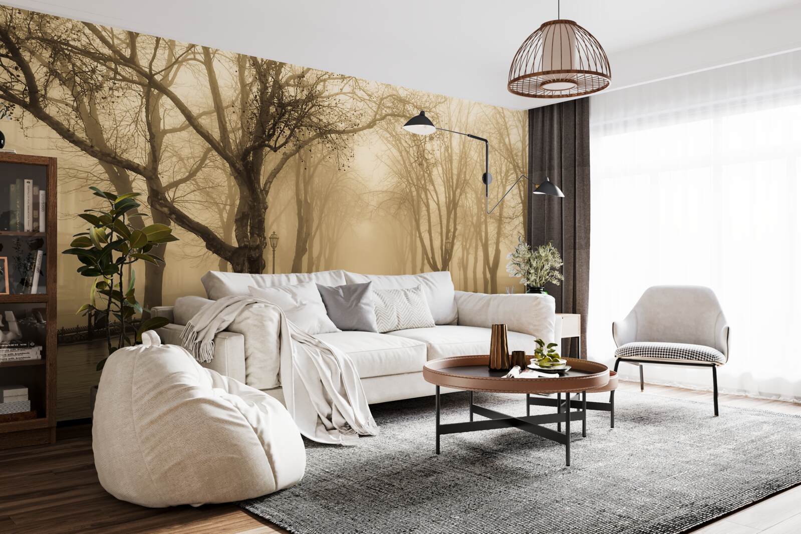 Fotobehang de laan is gevuld met regen en mist