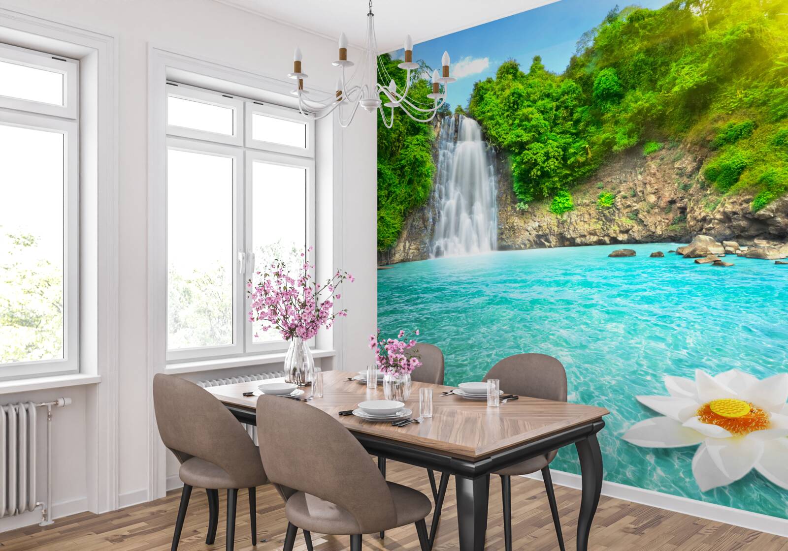 Fotobehang bergwaterval en saffiermeer