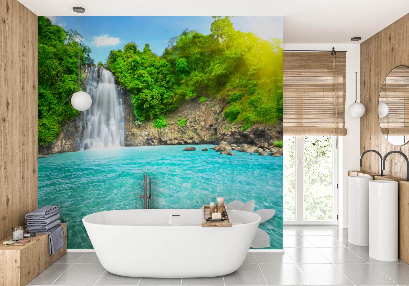 Fotobehang bergwaterval en saffiermeer