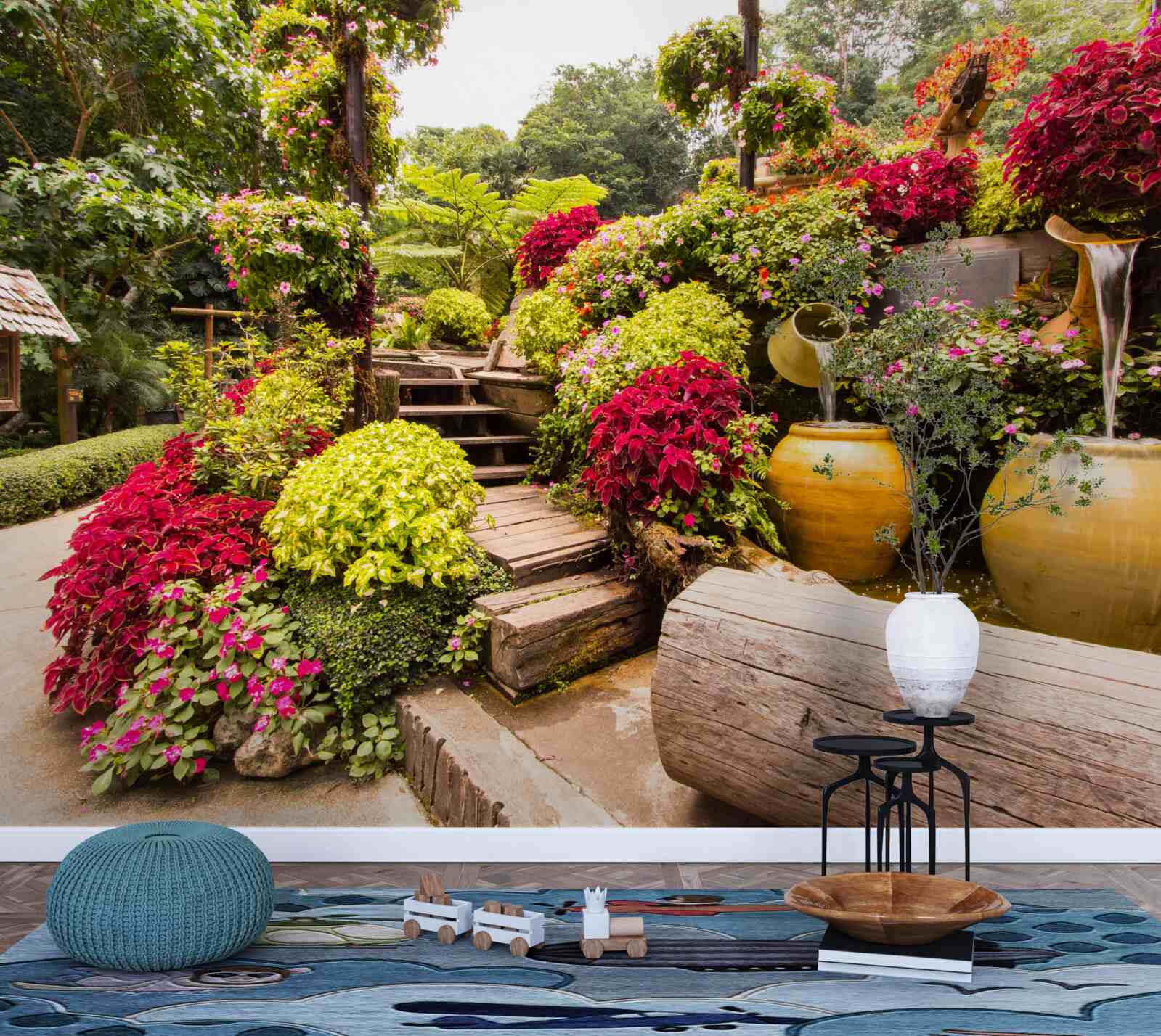Fotobehang de schoonheid van het landschap gecreëerd door bloemen