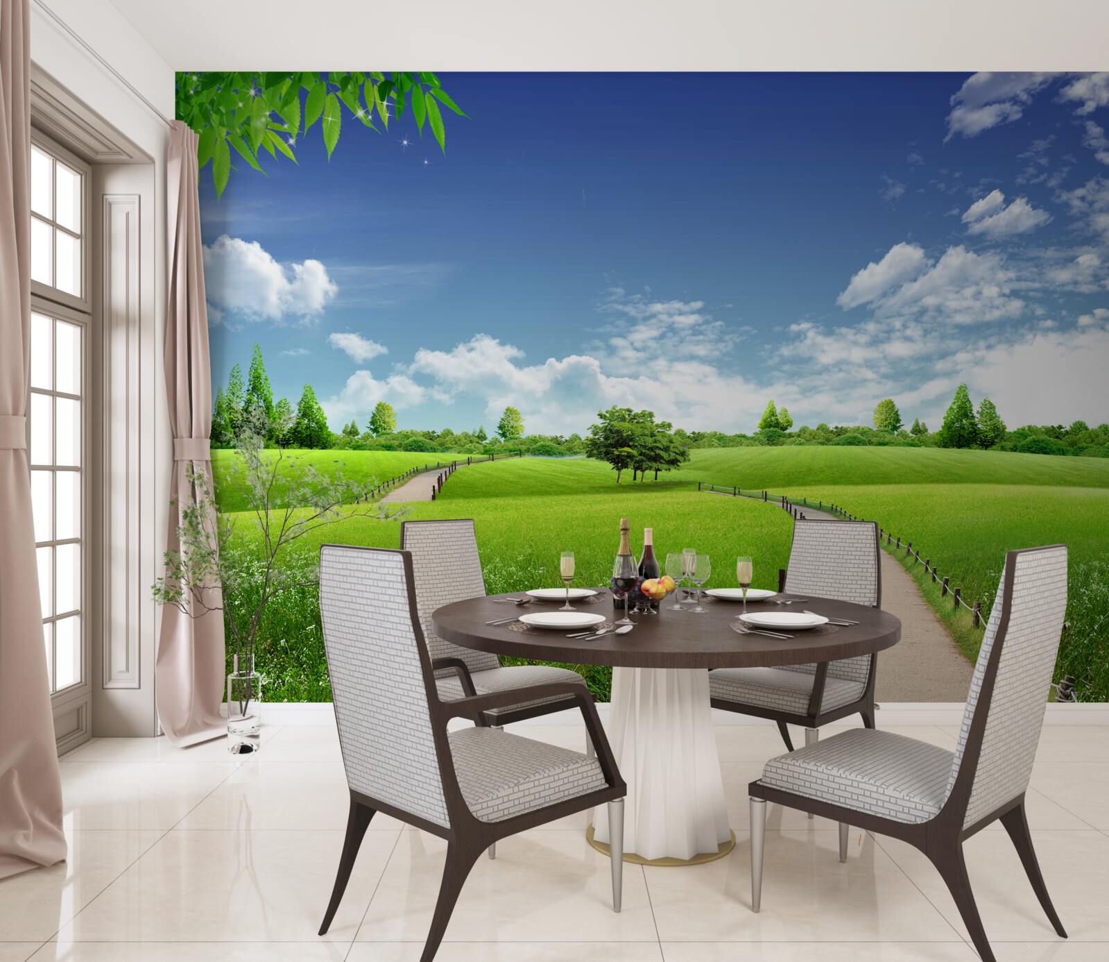 Fotobehang Pad tussen groene ruimten