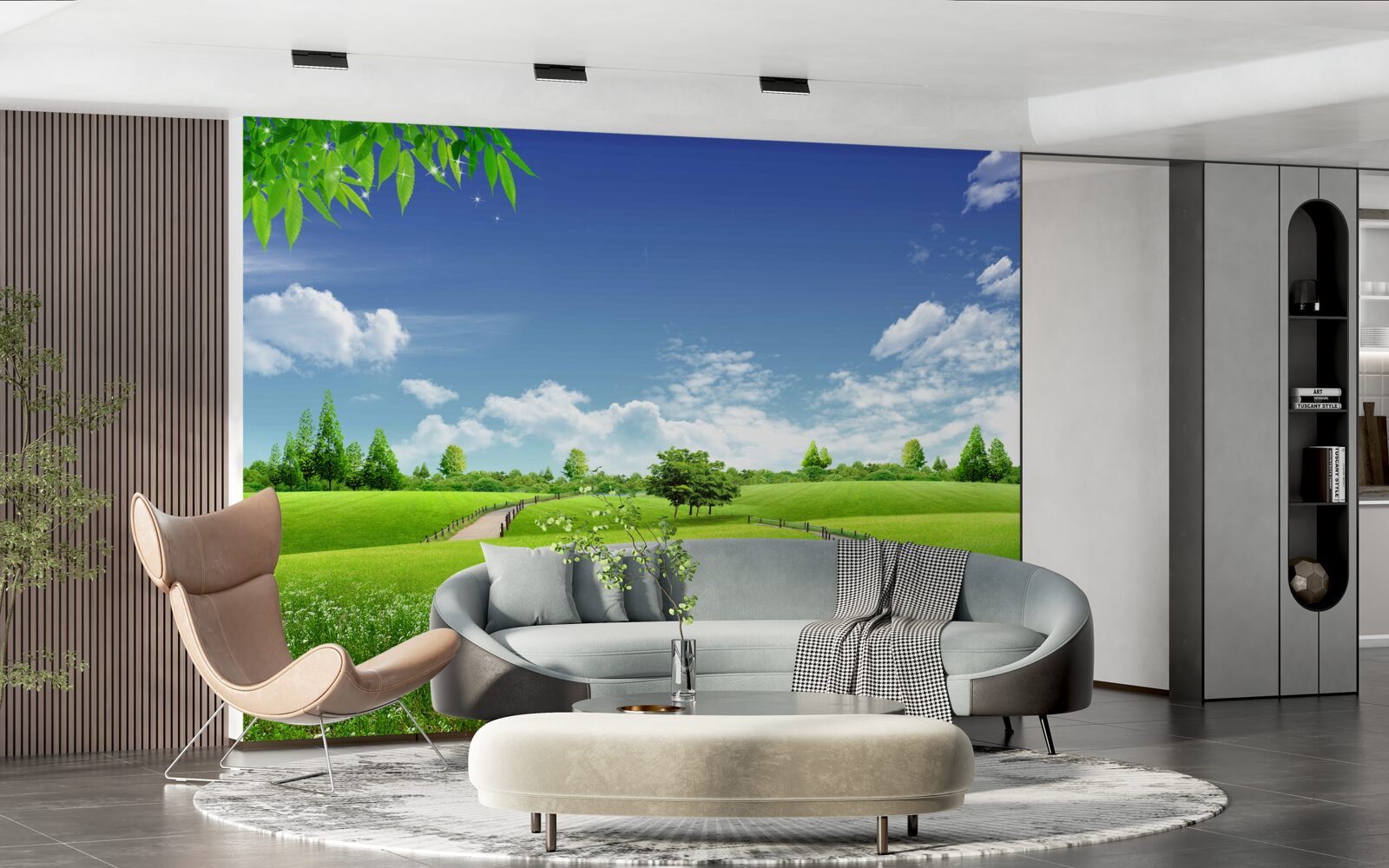 Fotobehang Pad tussen groene ruimten