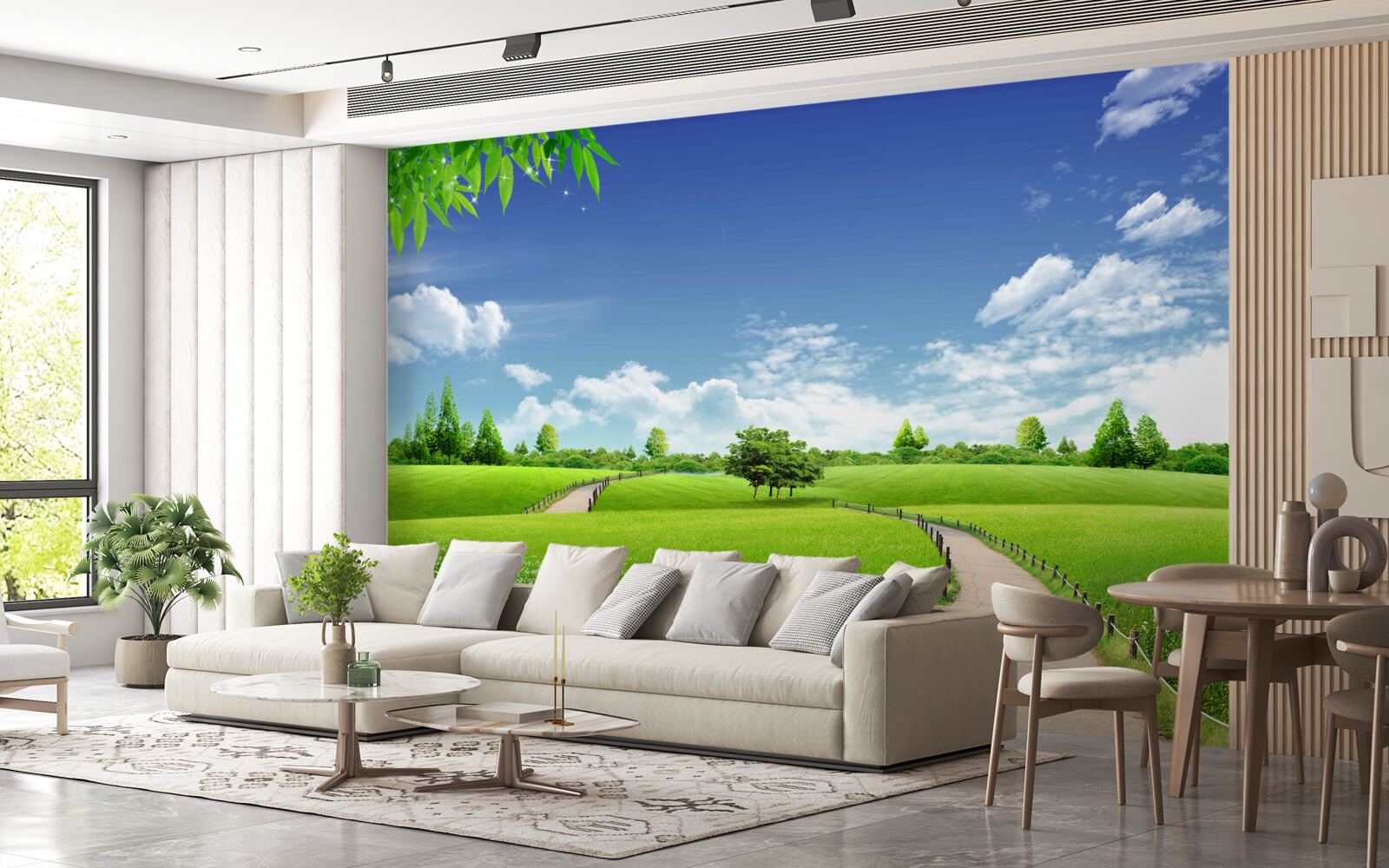 Fotobehang Pad tussen groene ruimten