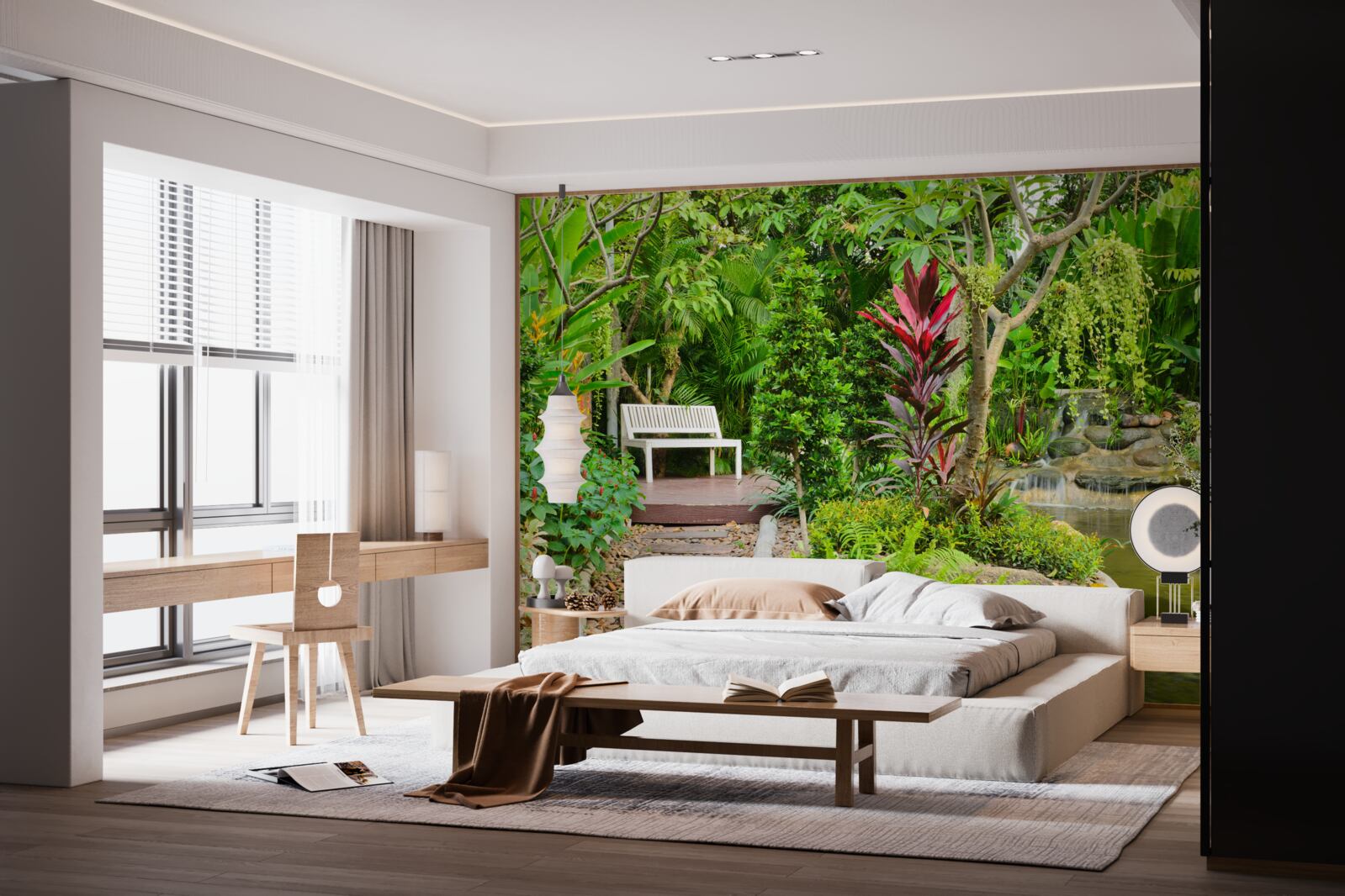 Fotobehang tropisch paradijs in een bebost gebied bij een vijver