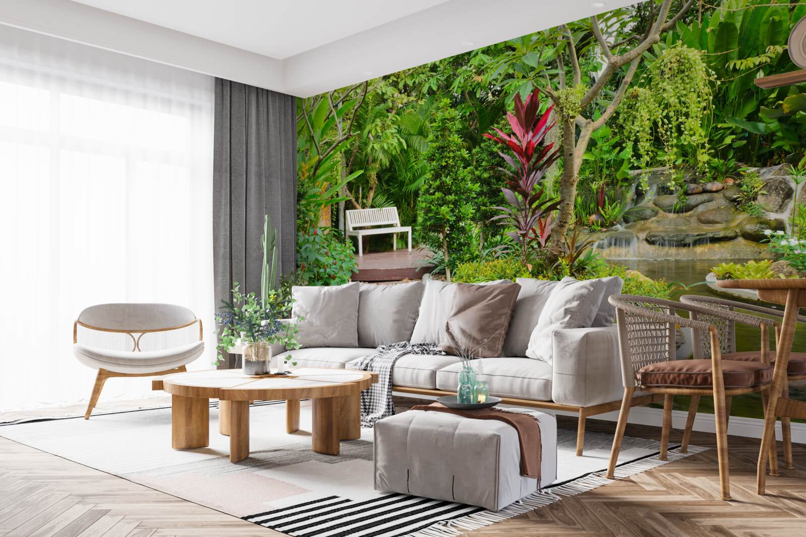 Fotobehang tropisch paradijs in een bebost gebied bij een vijver