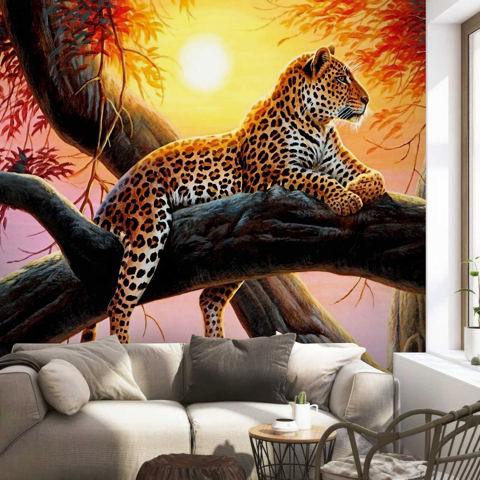 Fotobehang luipaard ontspant bij zonsopgang