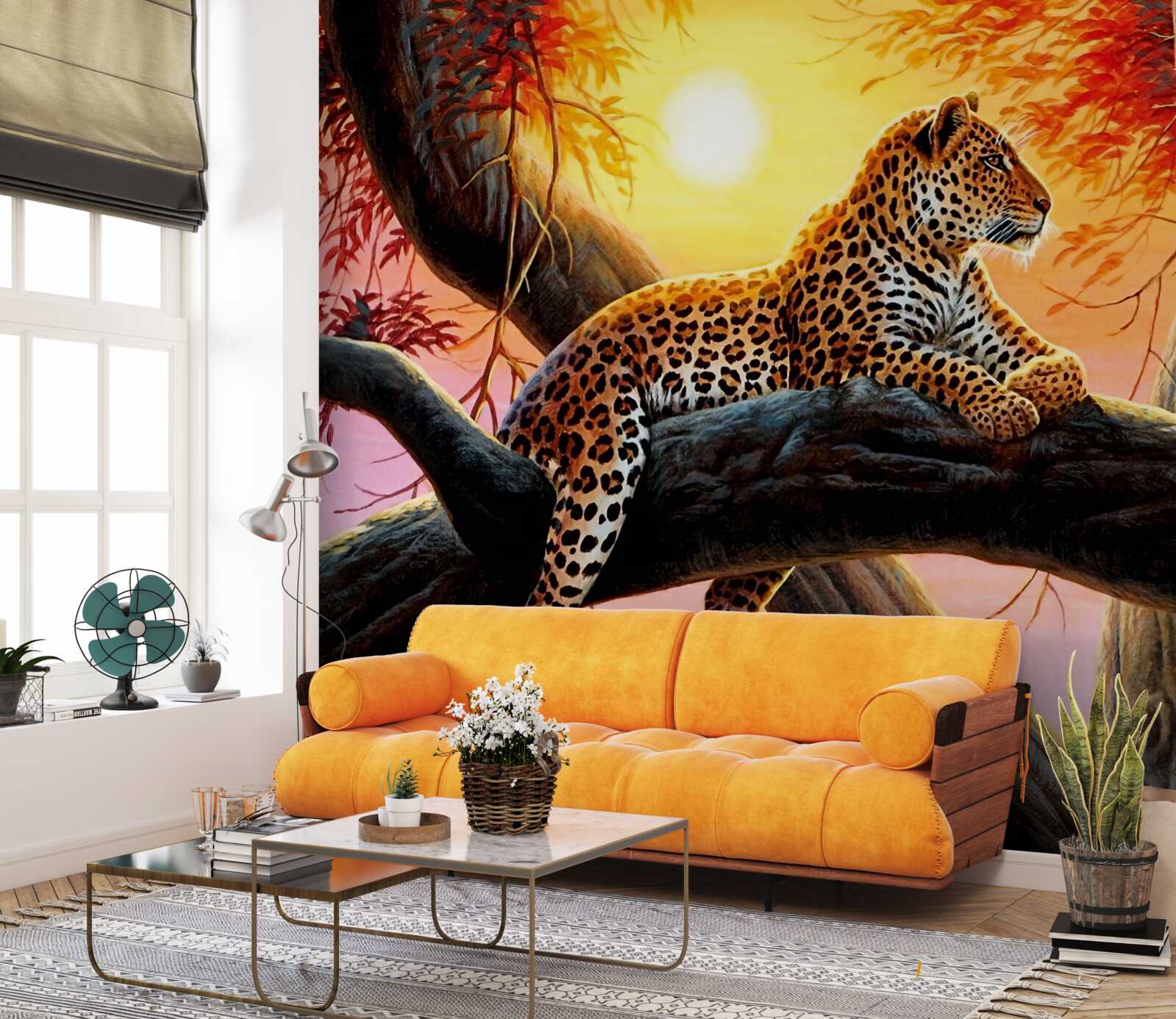 Fotobehang luipaard ontspant bij zonsopgang