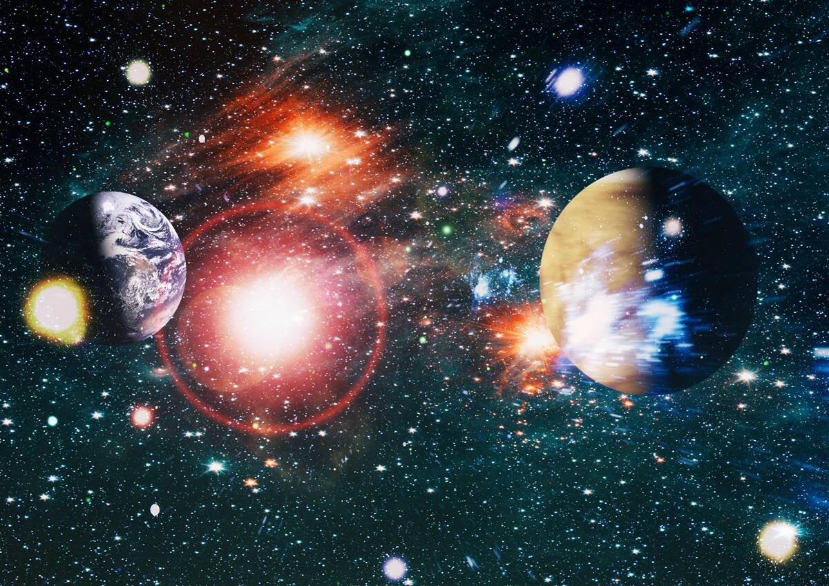 Fotobehang een sterrenhemel in een mistige nacht