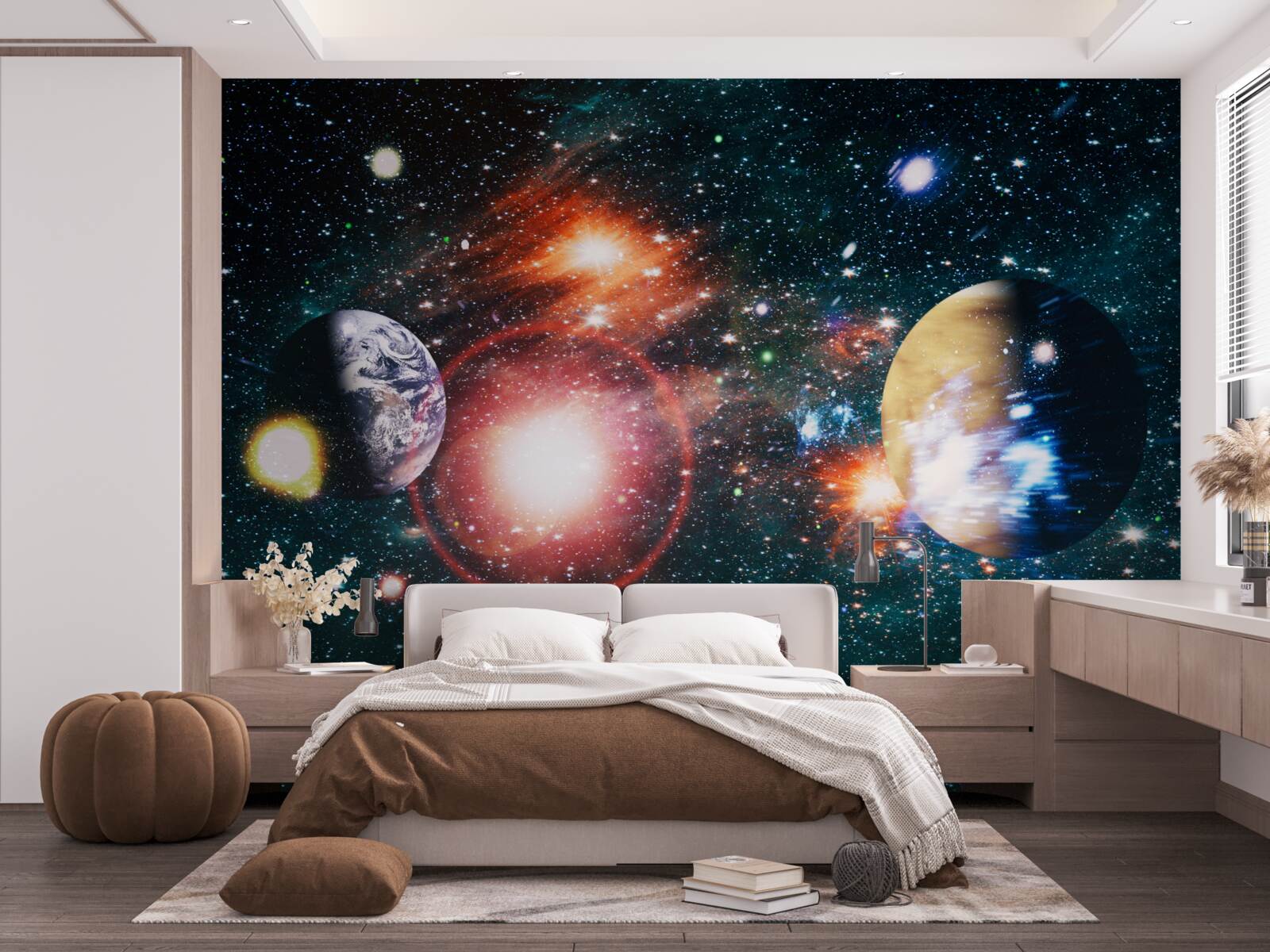 Fotobehang een sterrenhemel in een mistige nacht