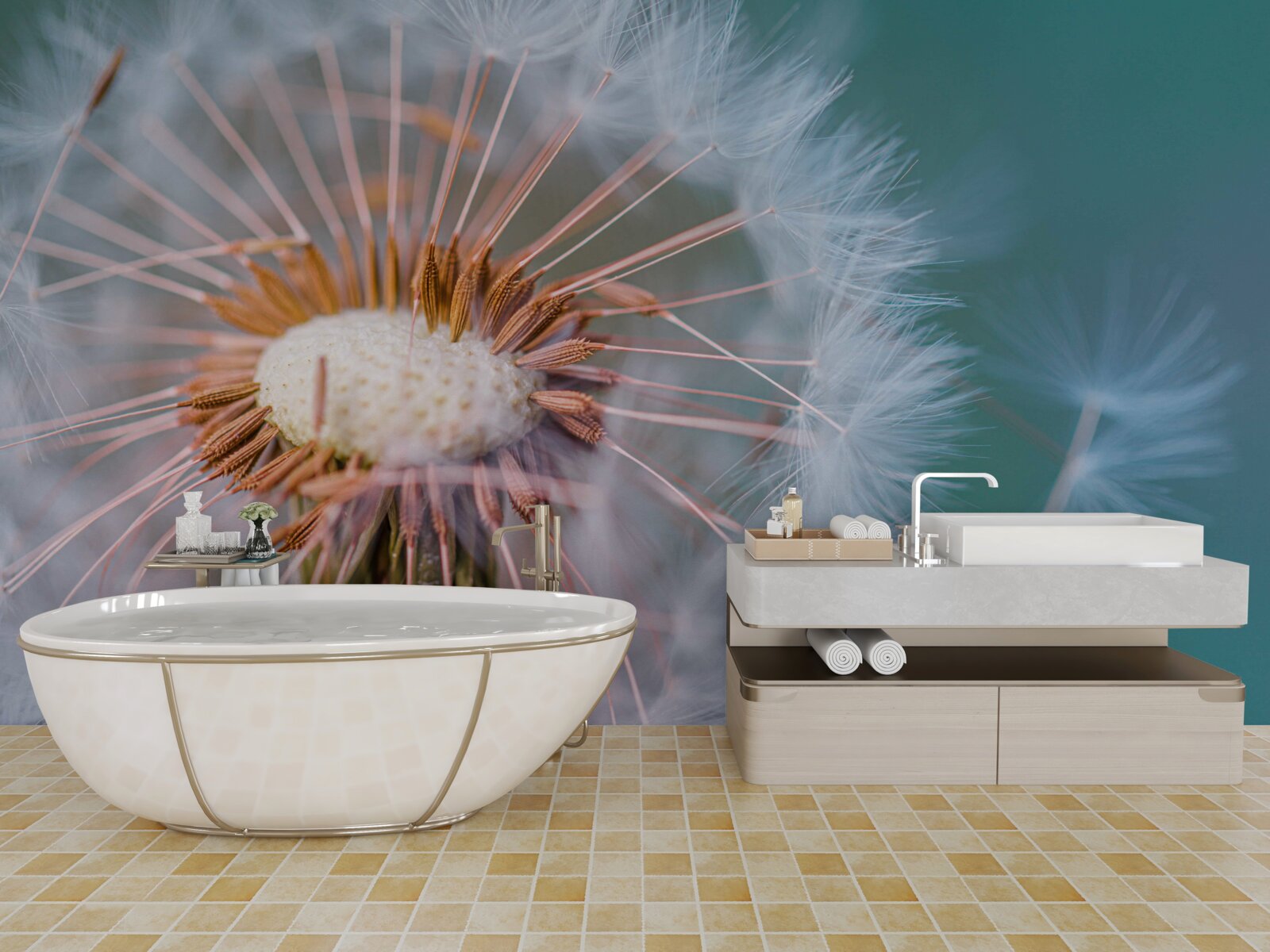 Fotobehang reis van het paardebloemblaadje