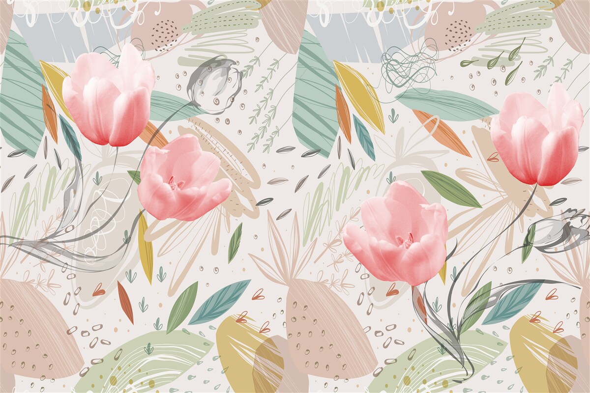 Fotobehang abstracte stijl achtergrond met roze tulpen