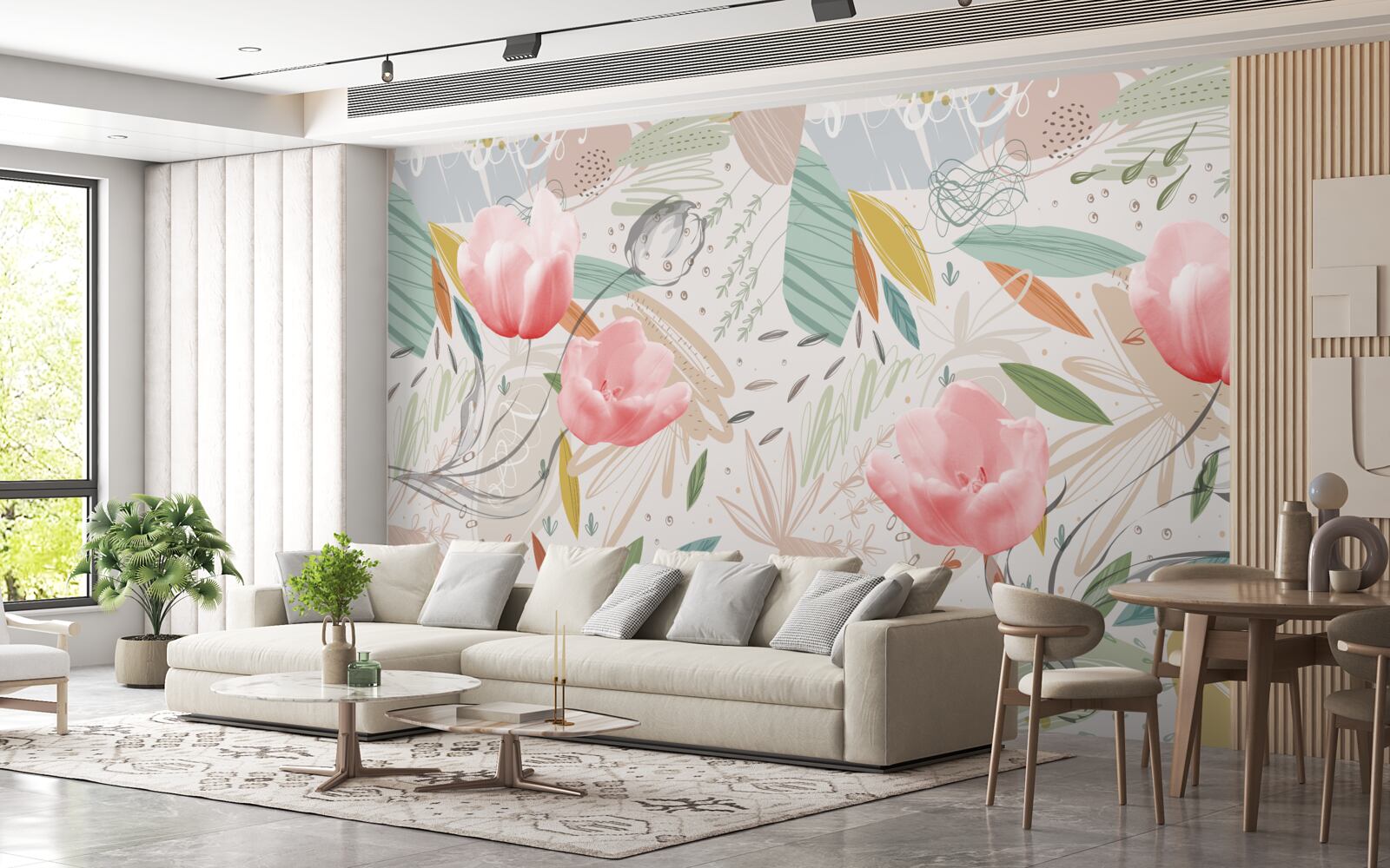 Fotobehang abstracte stijl achtergrond met roze tulpen