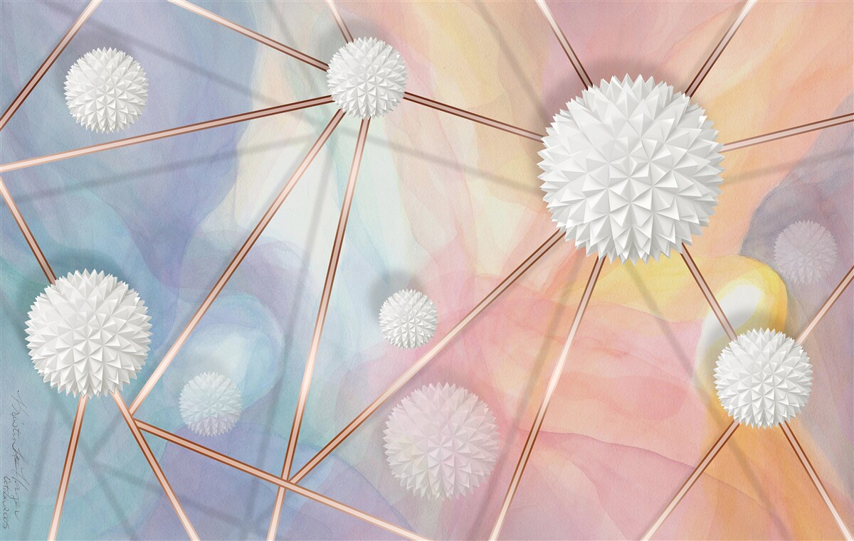 Fotobehang ballen die in de lucht zweefden en de touwen die ze met elkaar verbonden, gemaakt van goud