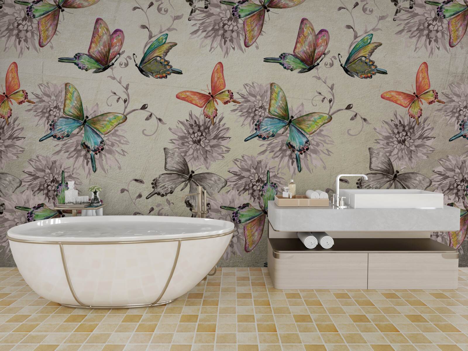 Fotobehang er zijn veel vlinders, allemaal in verschillende kleuren