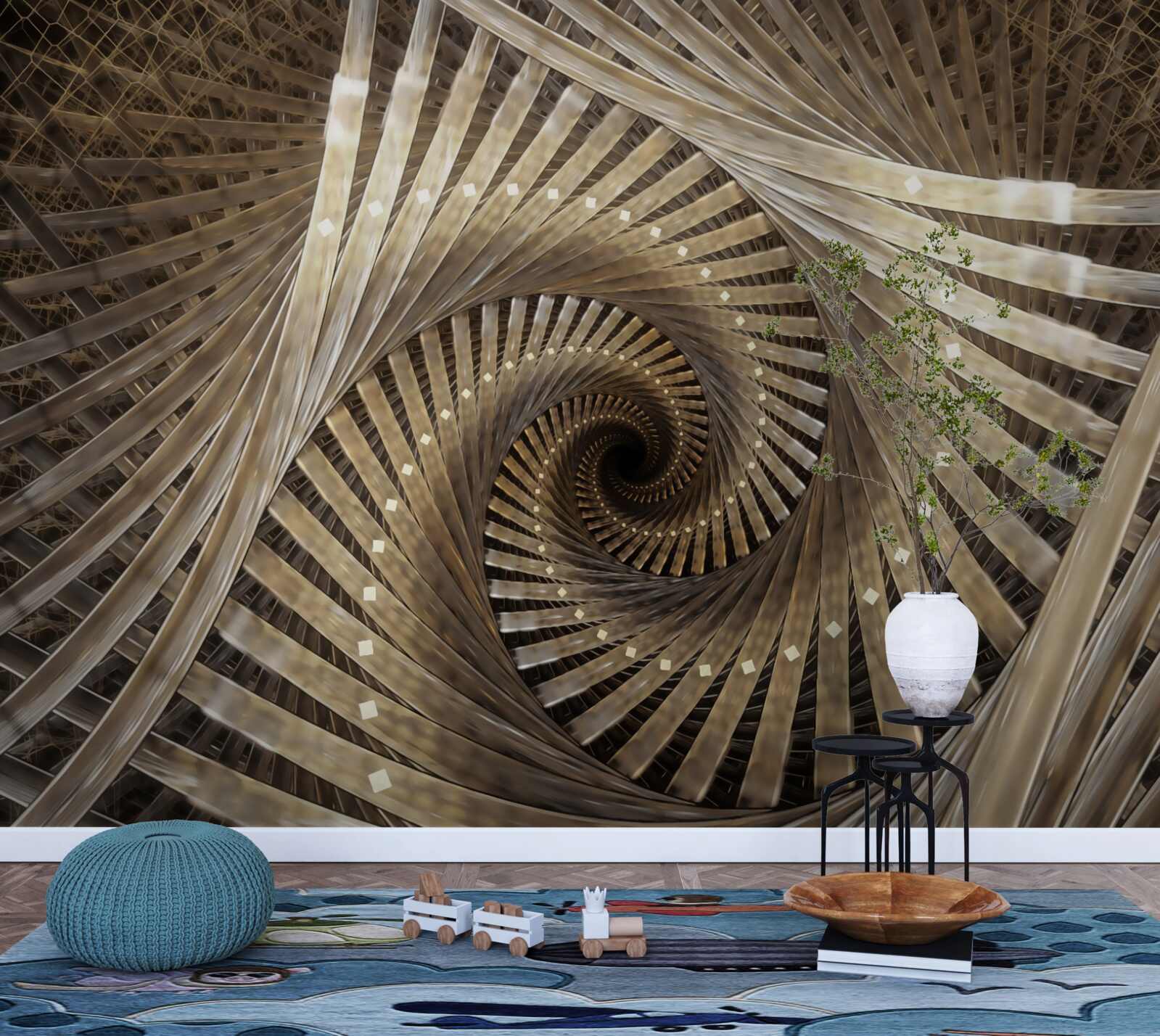 Fotobehang de ronde trap is zichtbaar in het perspectief