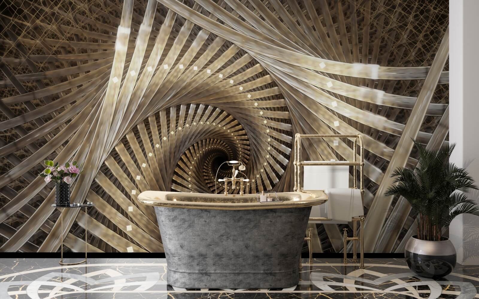 Fotobehang de ronde trap is zichtbaar in het perspectief