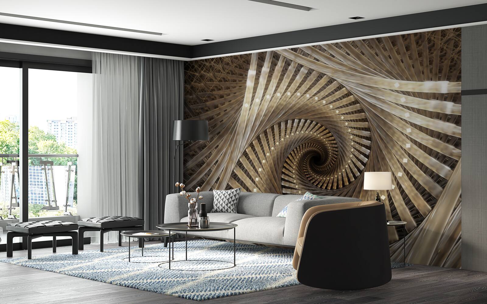 Fotobehang de ronde trap is zichtbaar in het perspectief