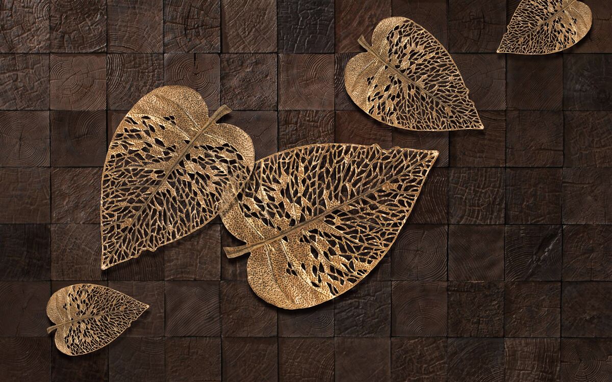 Fotobehang bruine metalen bladeren