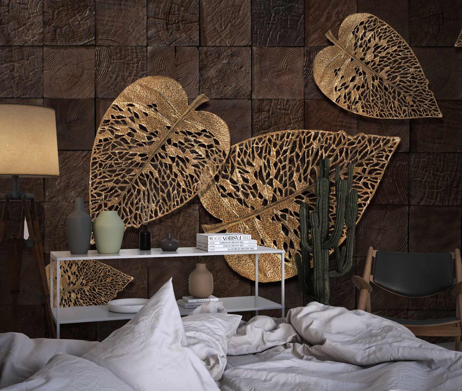 Fotobehang bruine metalen bladeren