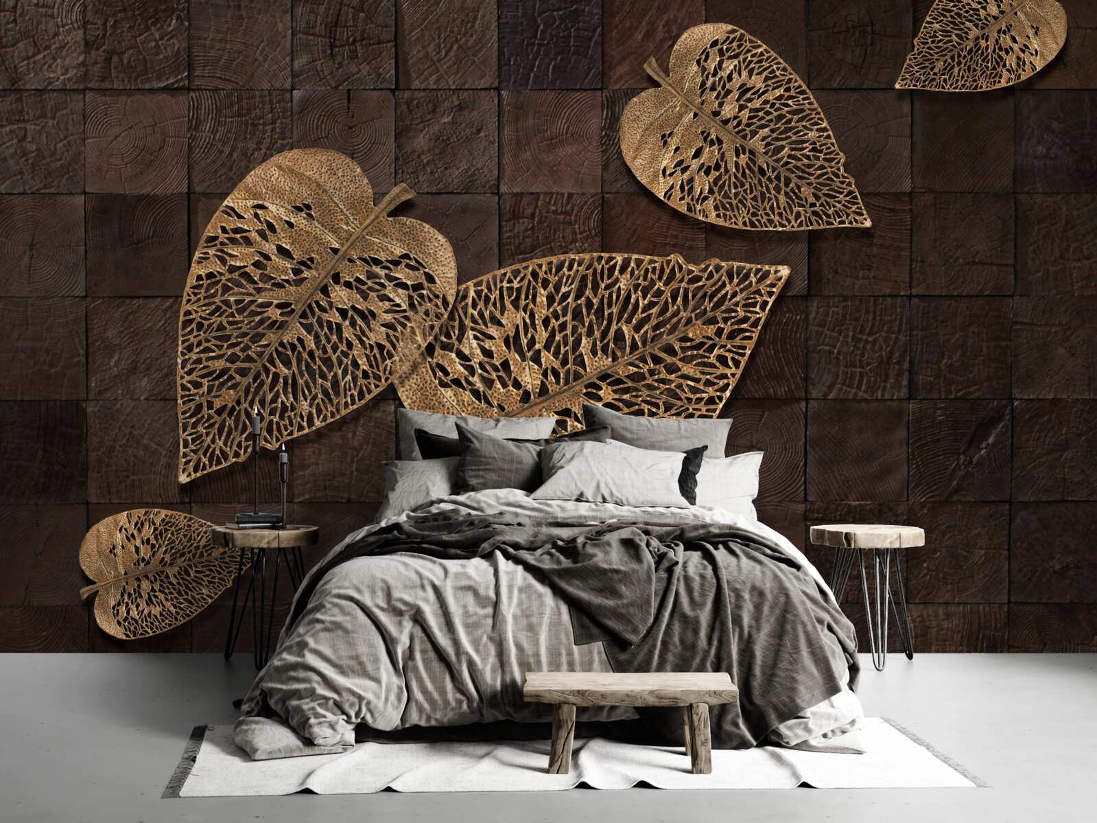 Fotobehang bruine metalen bladeren