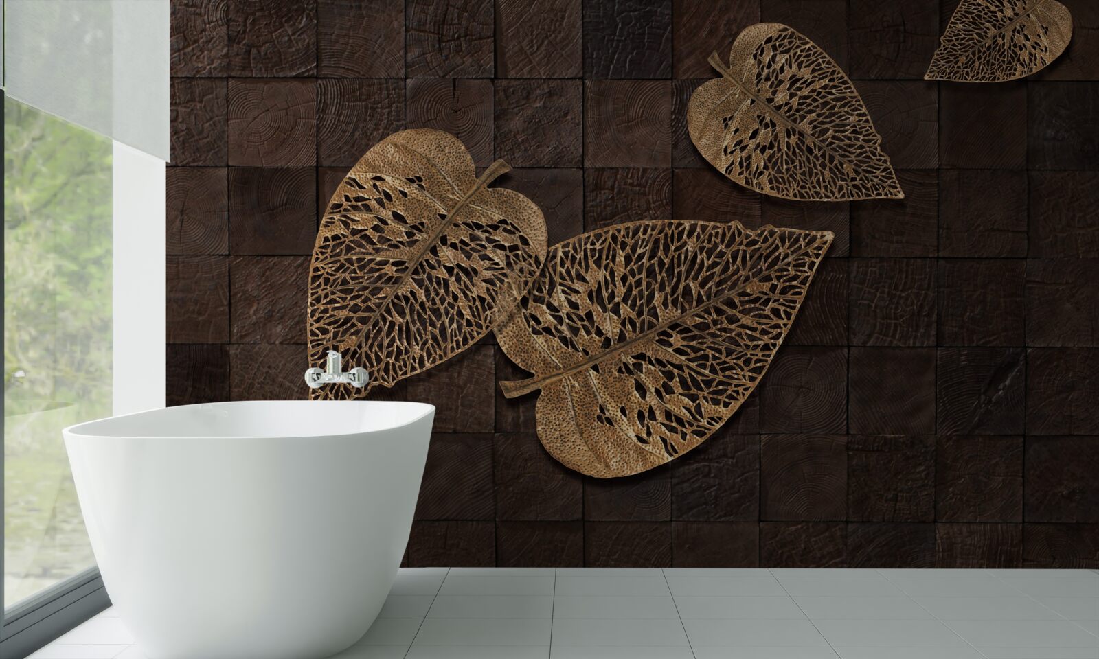 Fotobehang bruine metalen bladeren