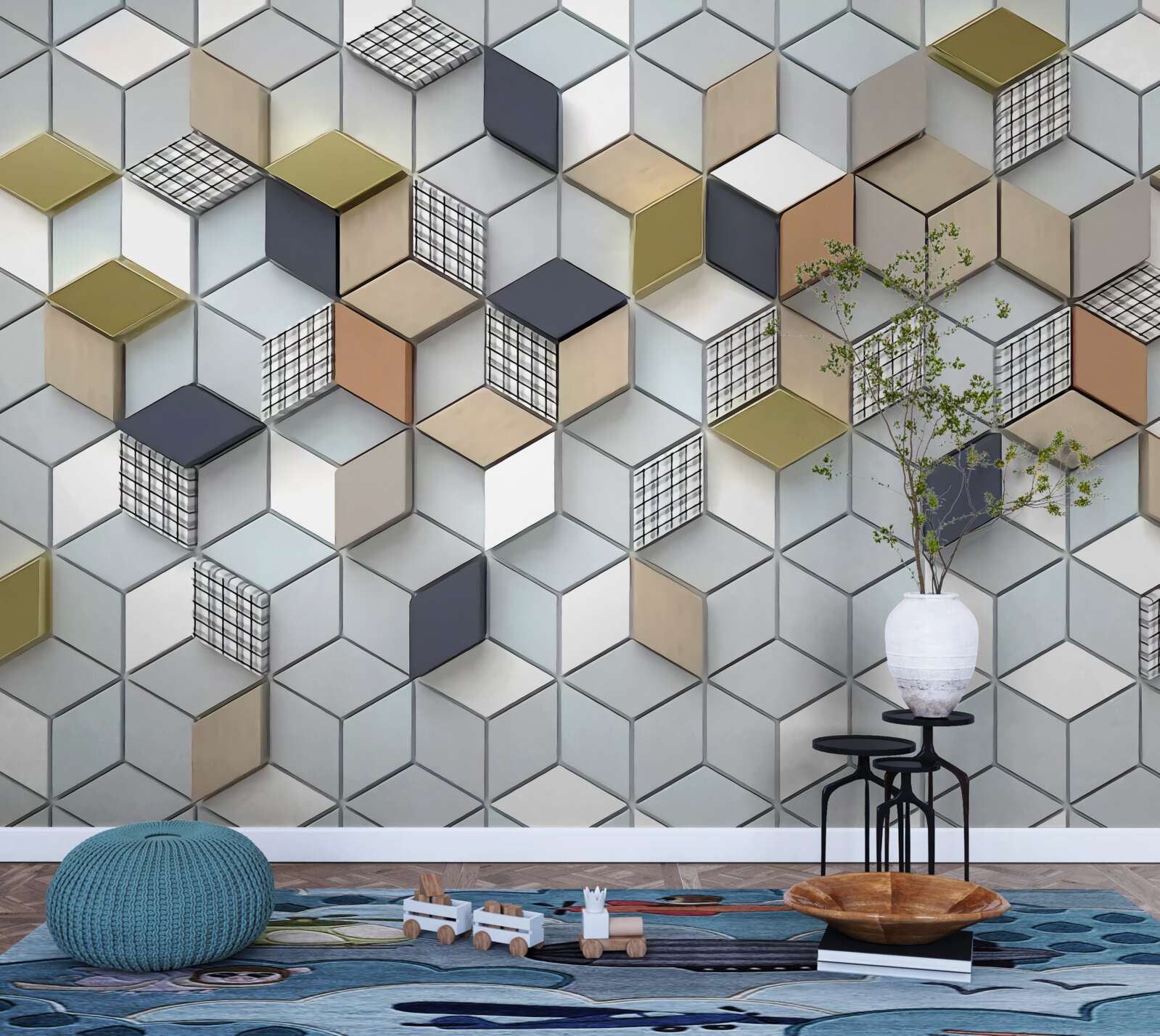 Fotobehang kubische volumetrische vormen