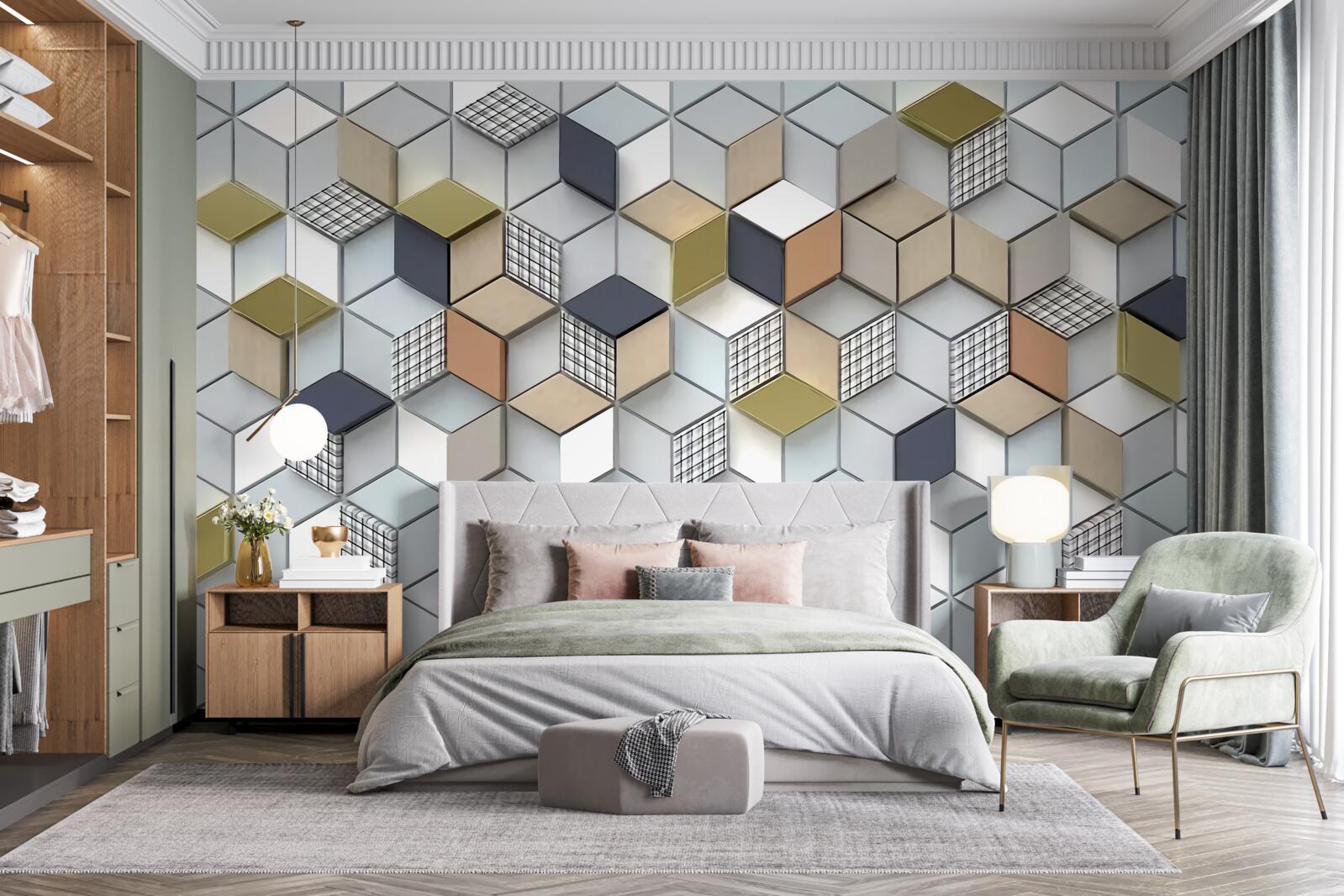 Fotobehang kubische volumetrische vormen