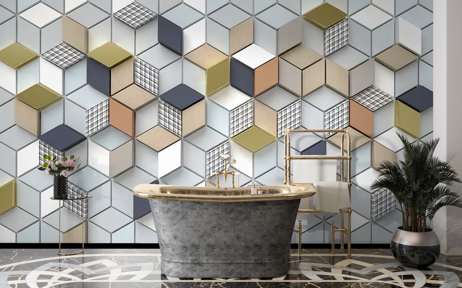 Fotobehang kubische volumetrische vormen