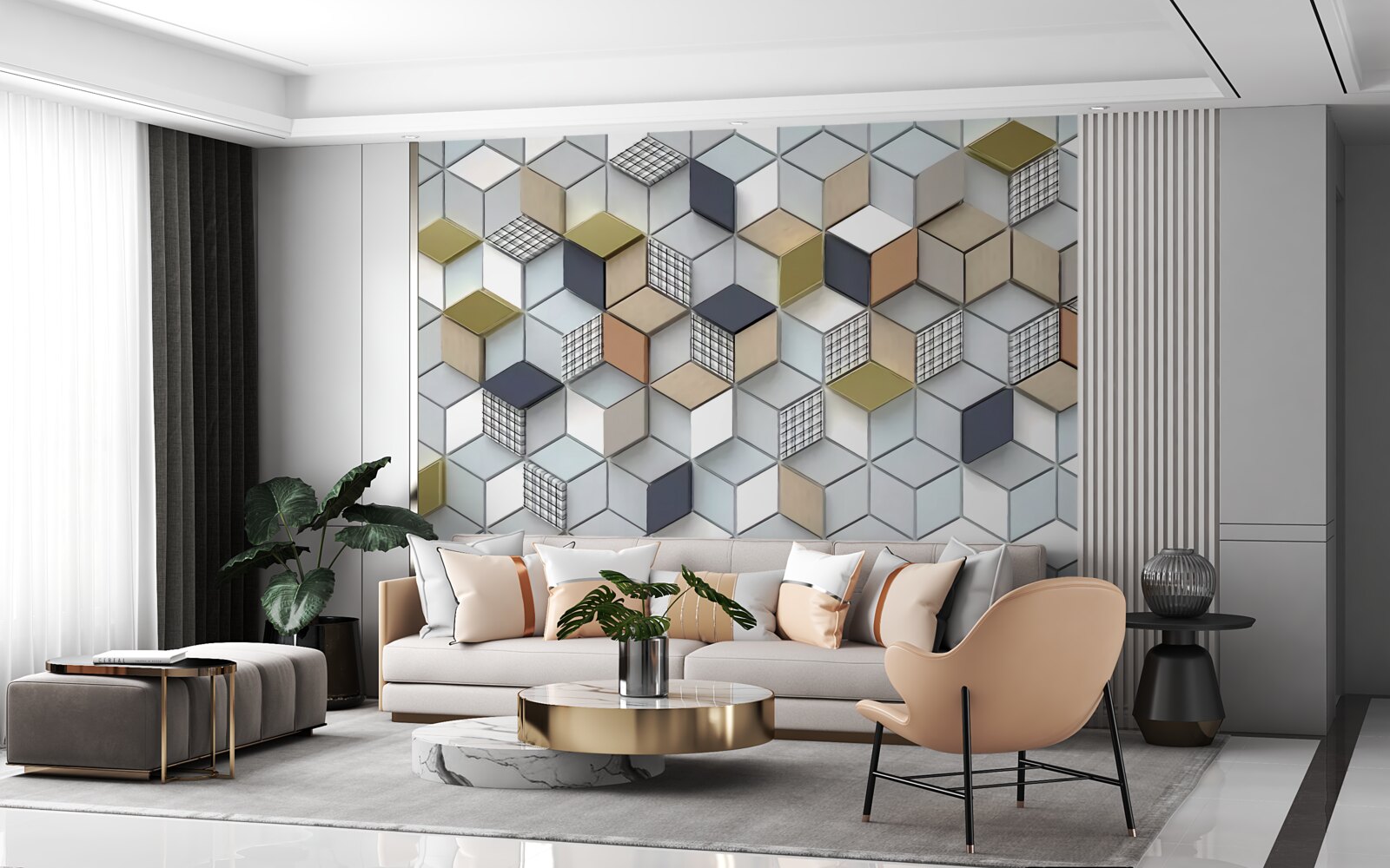 Fotobehang kubische volumetrische vormen