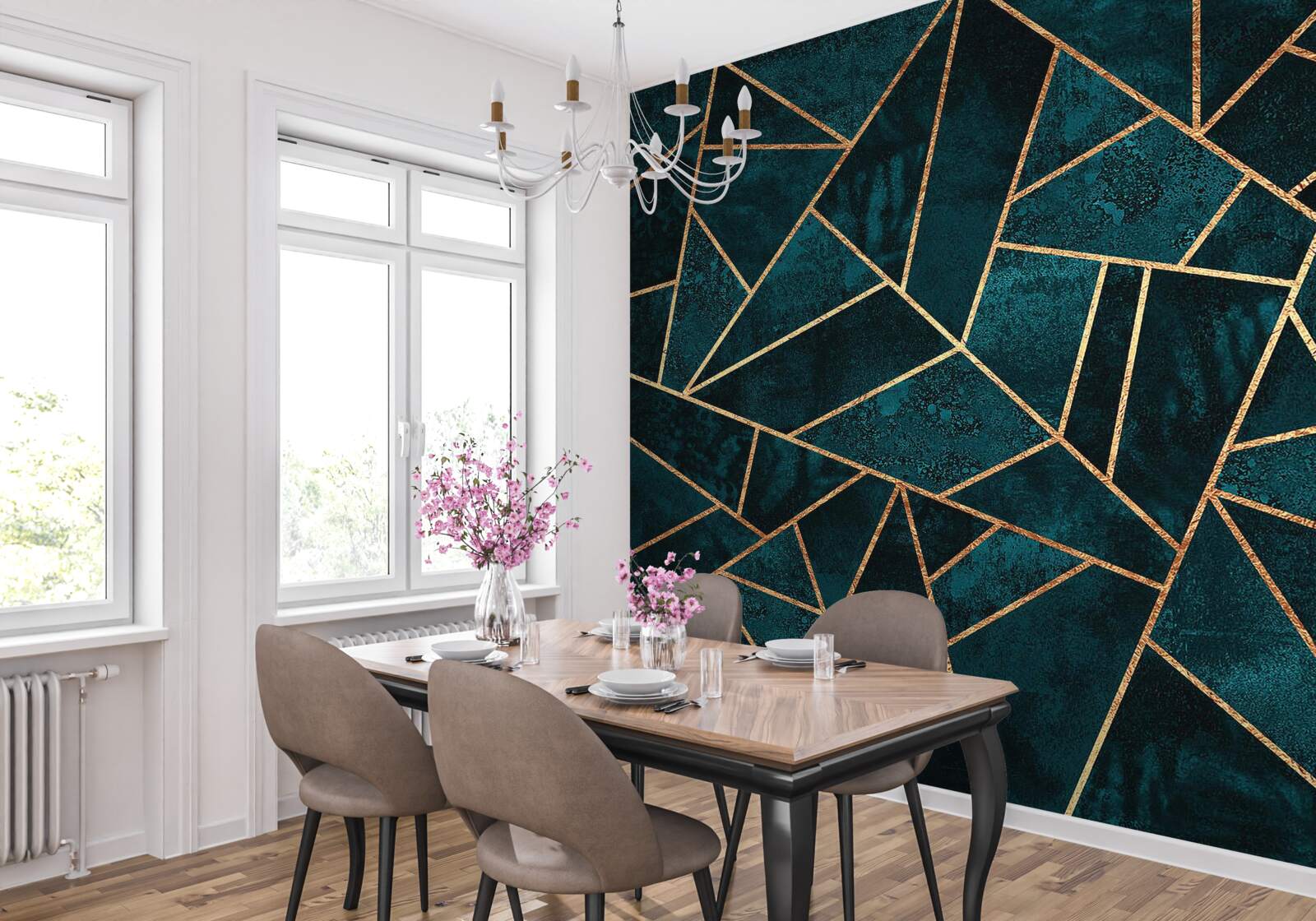 Fotobehang mozaïek in smaragd- en goudtinten