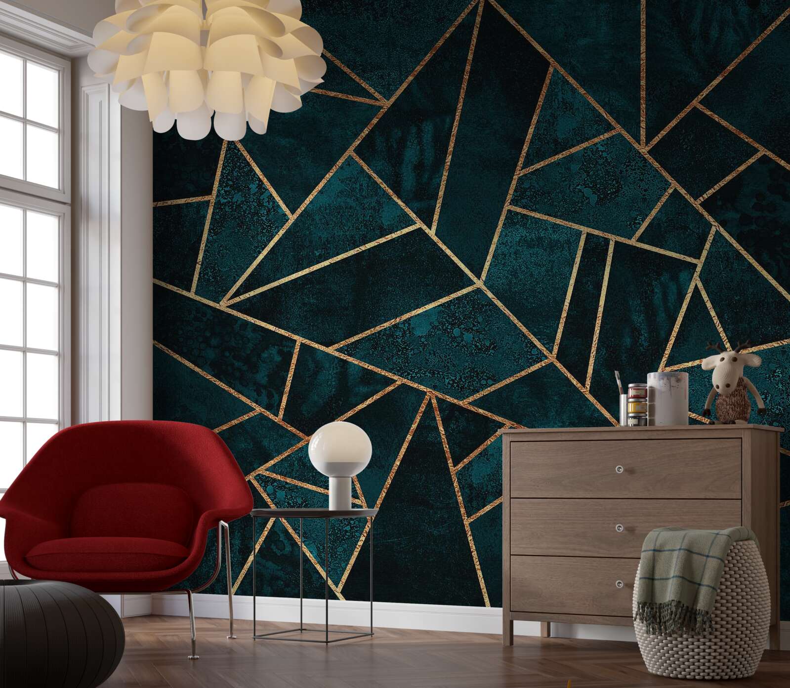 Fotobehang mozaïek in smaragd- en goudtinten