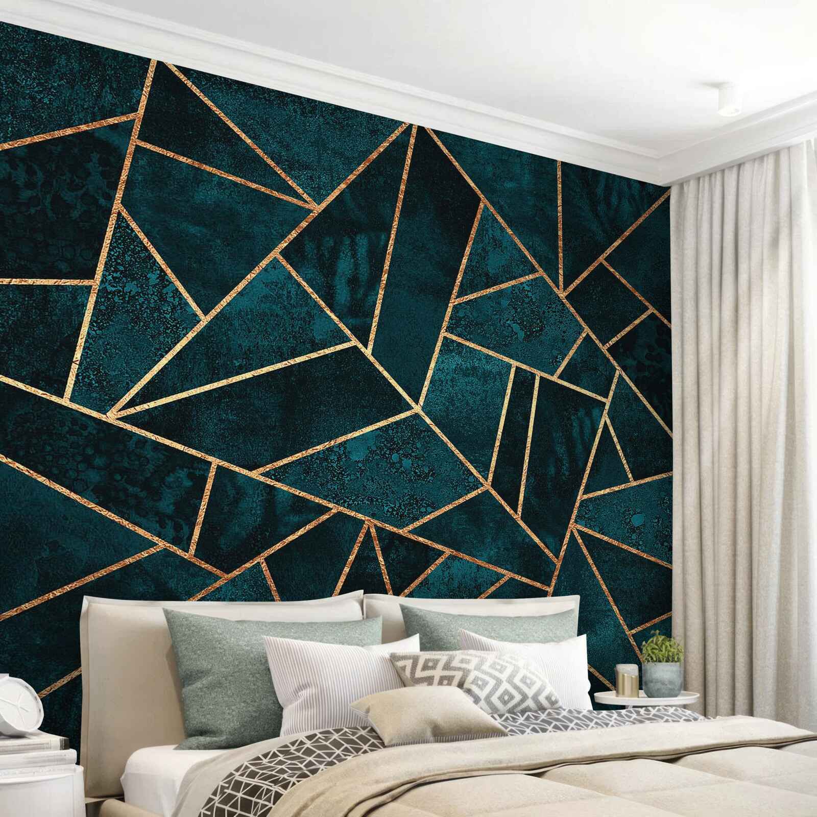 Fotobehang mozaïek in smaragd- en goudtinten
