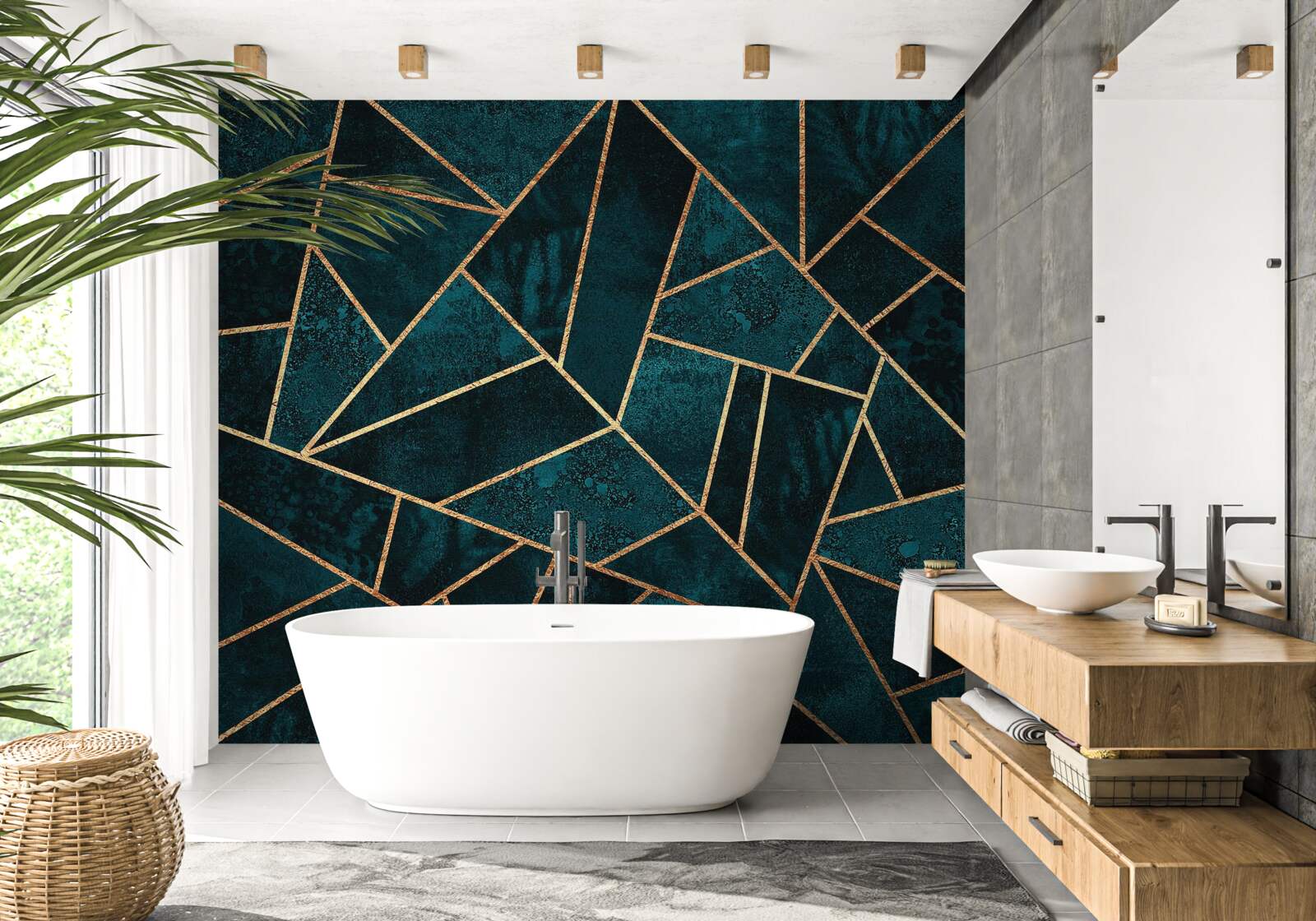 Fotobehang mozaïek in smaragd- en goudtinten
