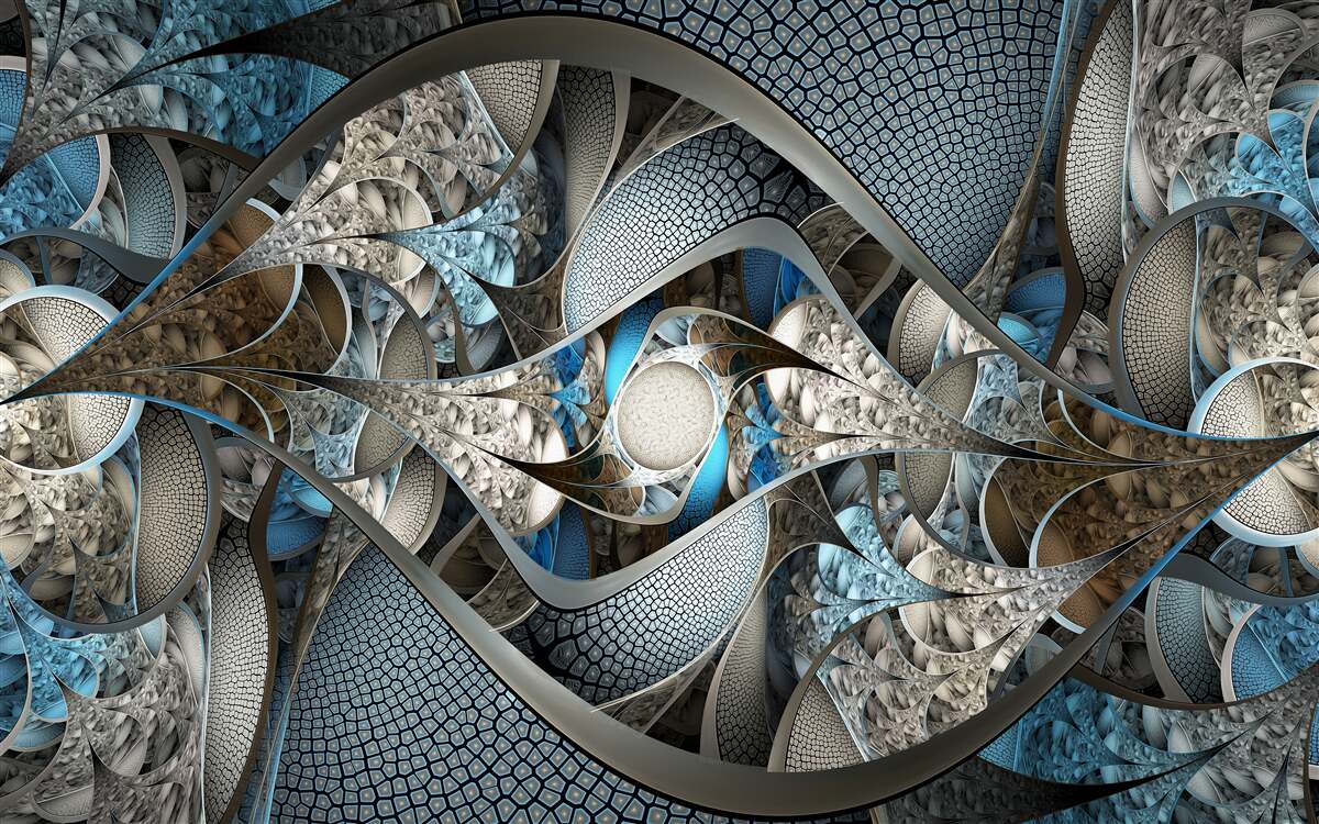 Fotobehang compositie van gebogen lijnen en kleurvlakken