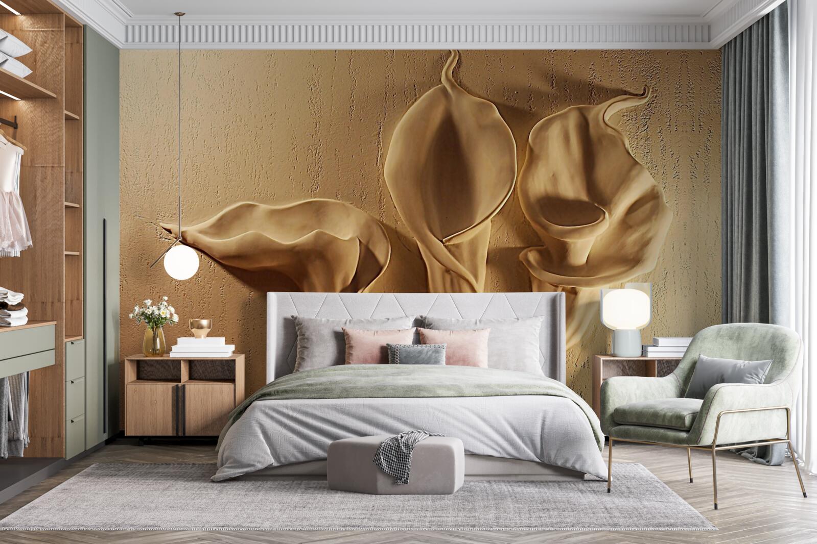 Fotobehang calla lelies van zand op de muur