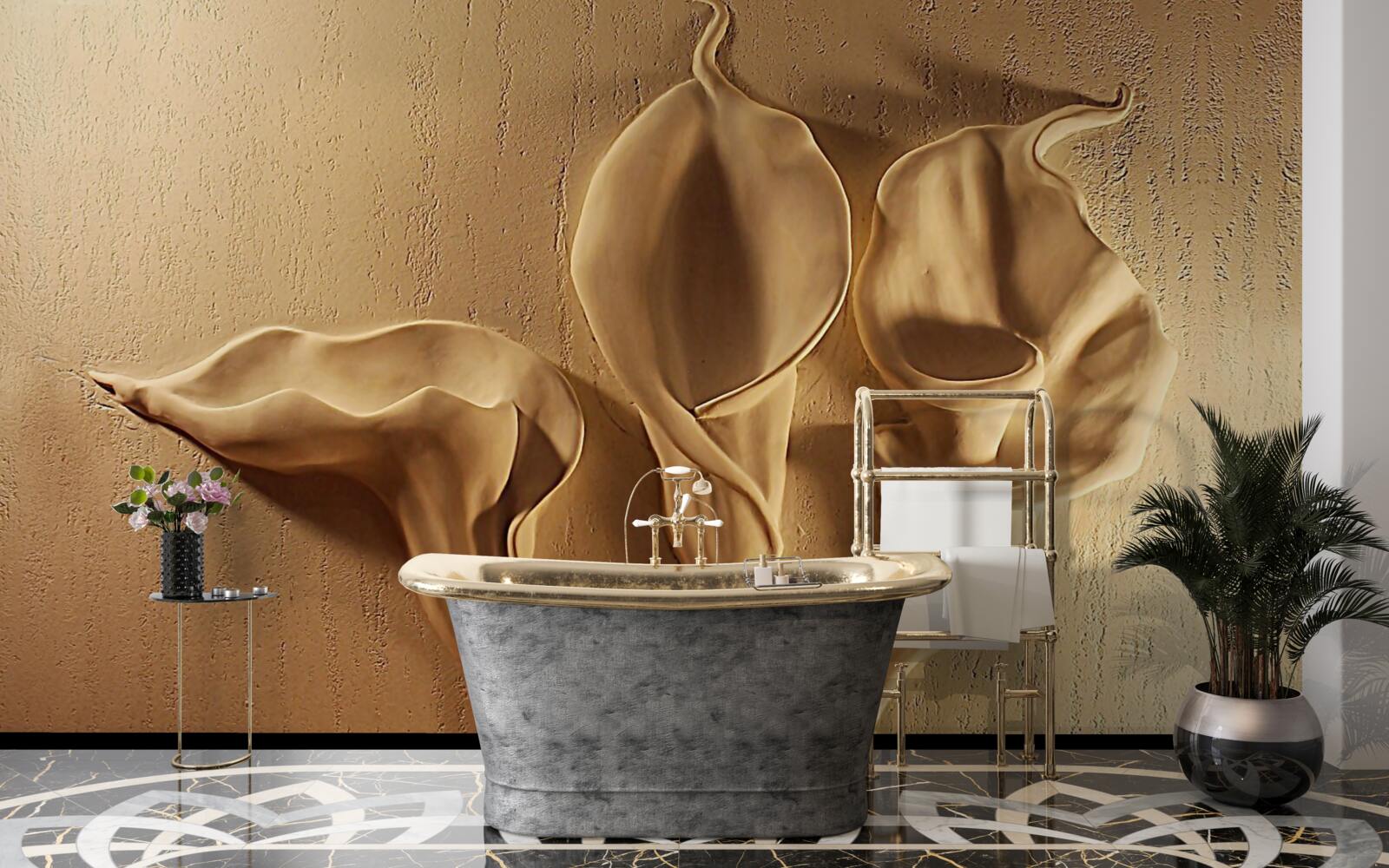 Fotobehang calla lelies van zand op de muur