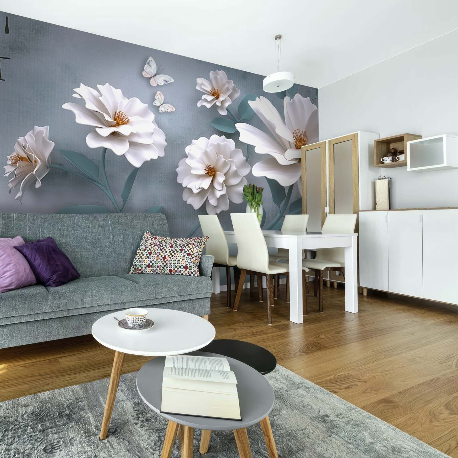 Fotobehang mooie grote witte bloemen